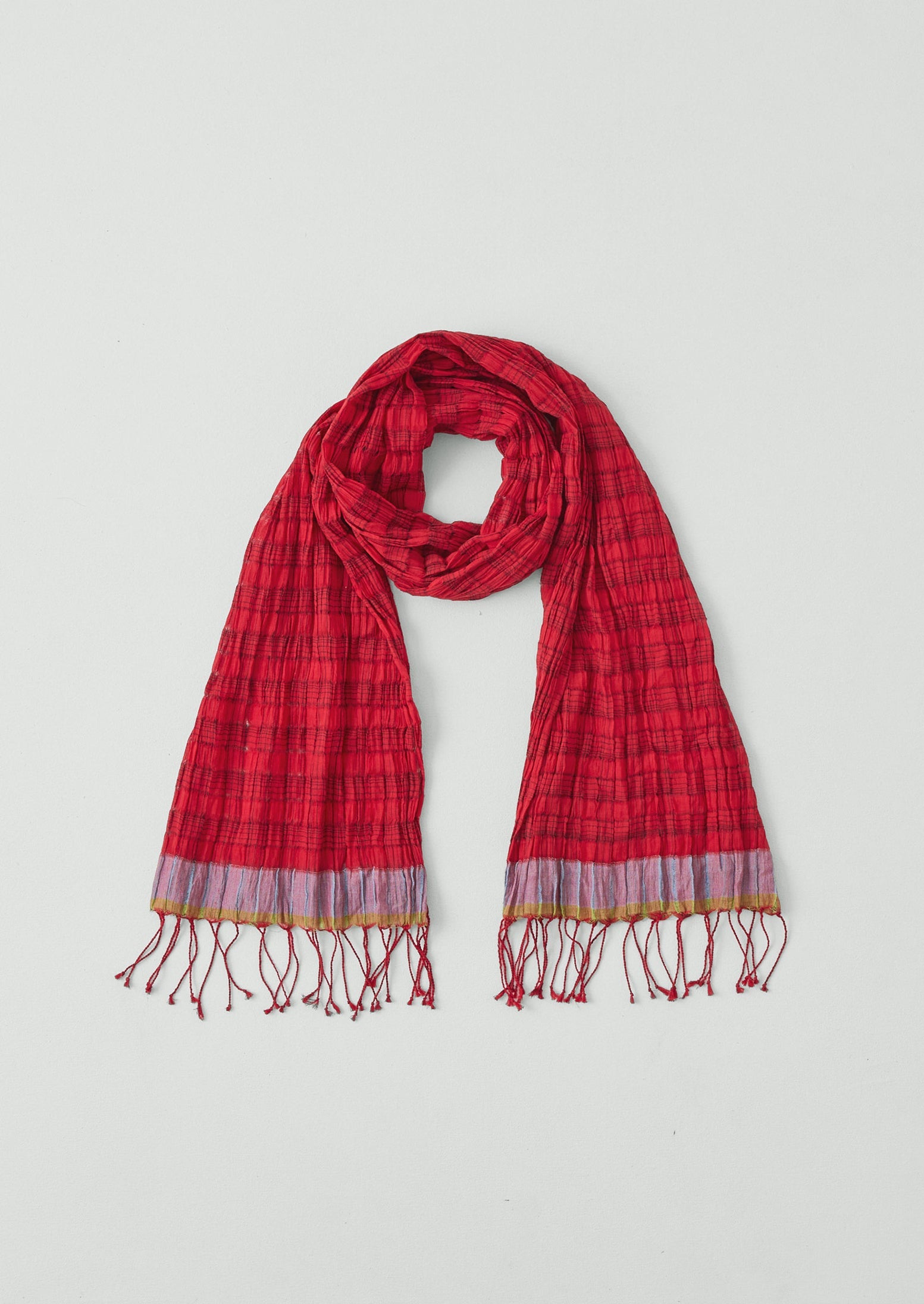 Graph Paper Check Gauzy Scarf | Vibrant Red/Slate | TOAST