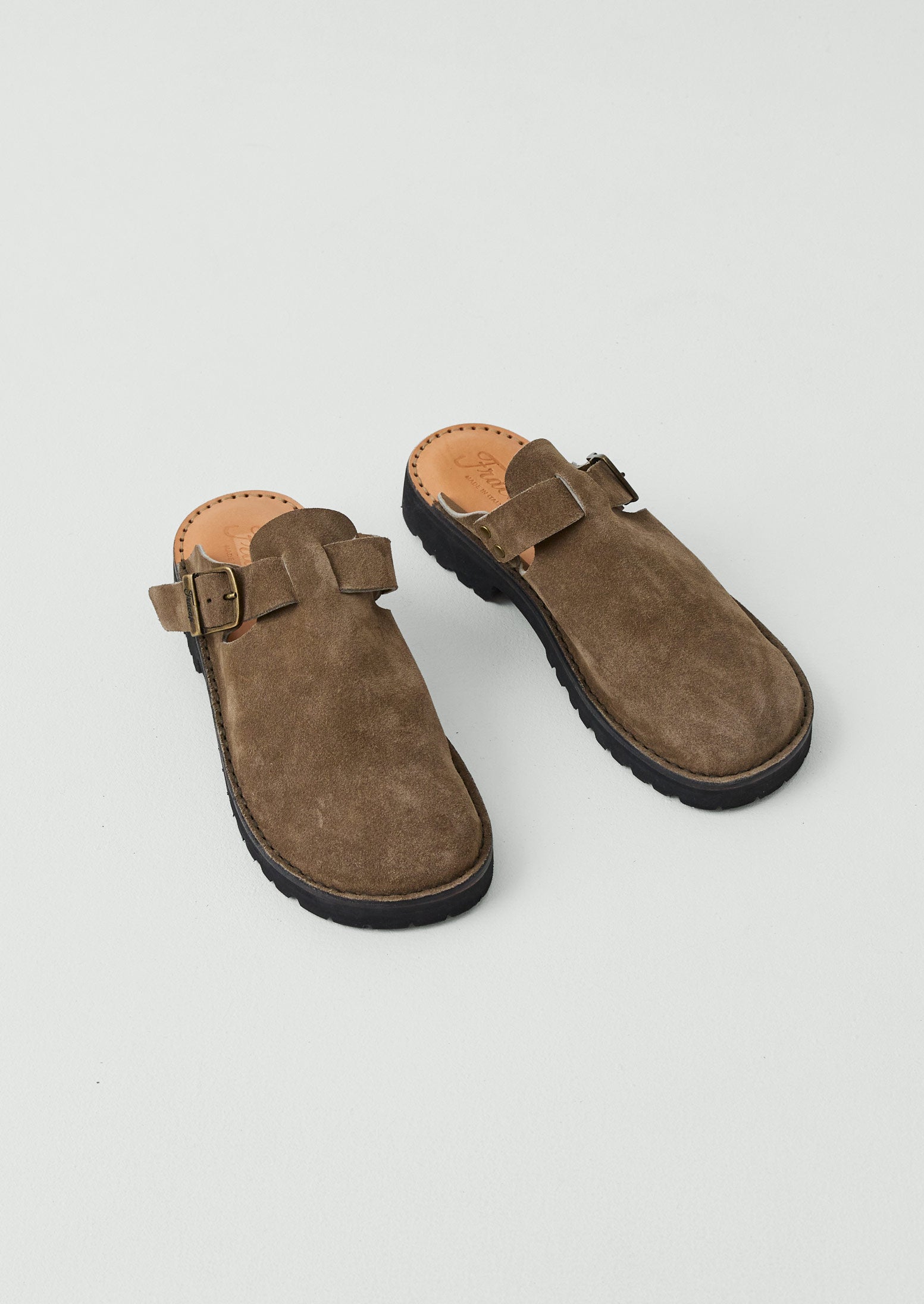 Fracap Suede Buckle Mules | Taupe | TOAST