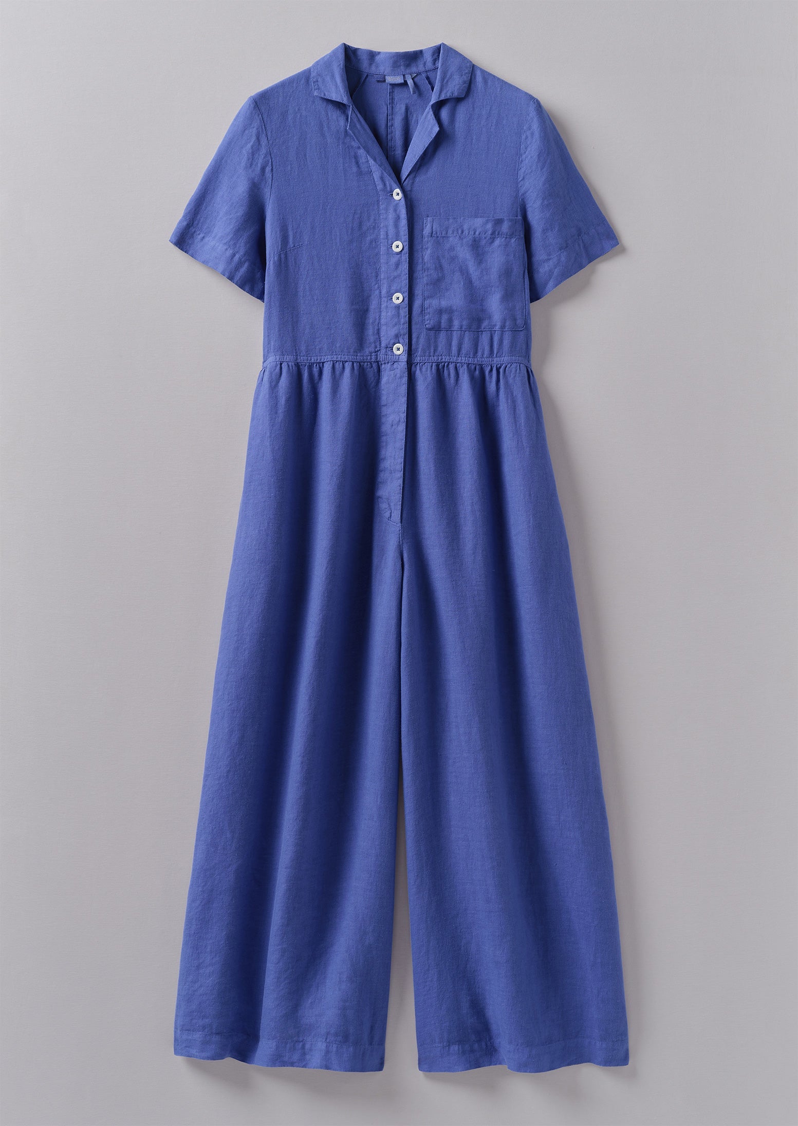 Gathered Waist Lightweight Linen Jumpsuit | Bilberry | TOAST