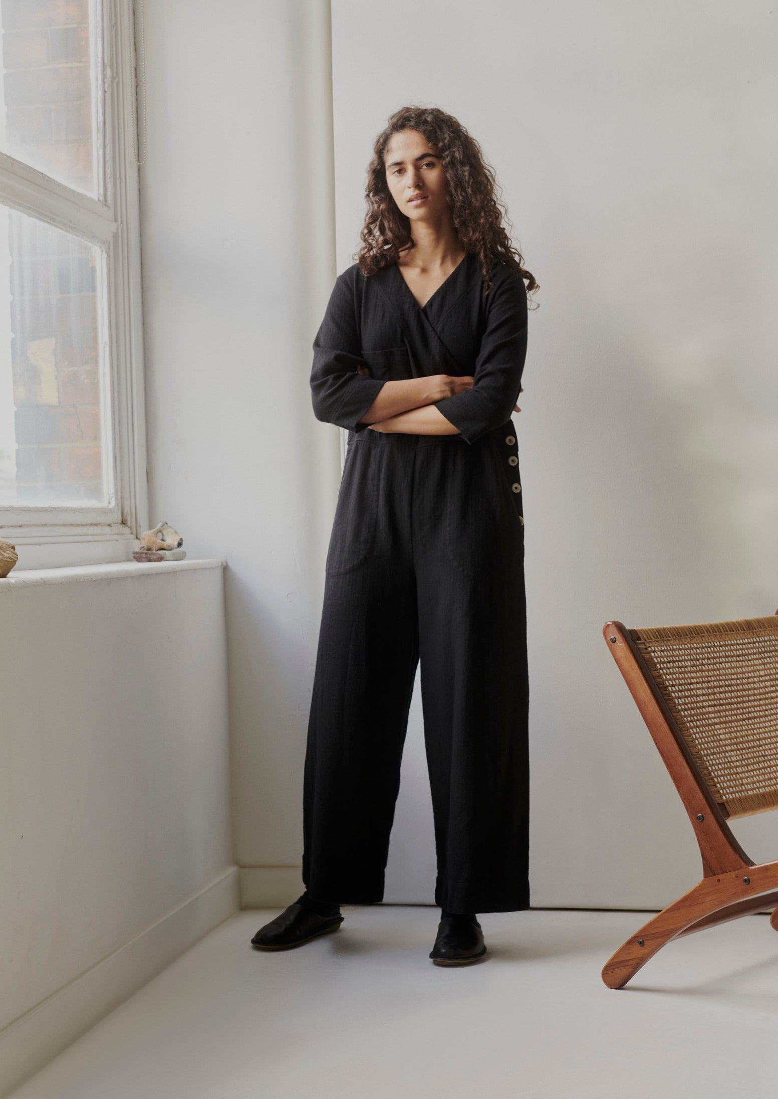 Brushed Cotton Linen Herringbone Jumpsuit | Slate | TOAST