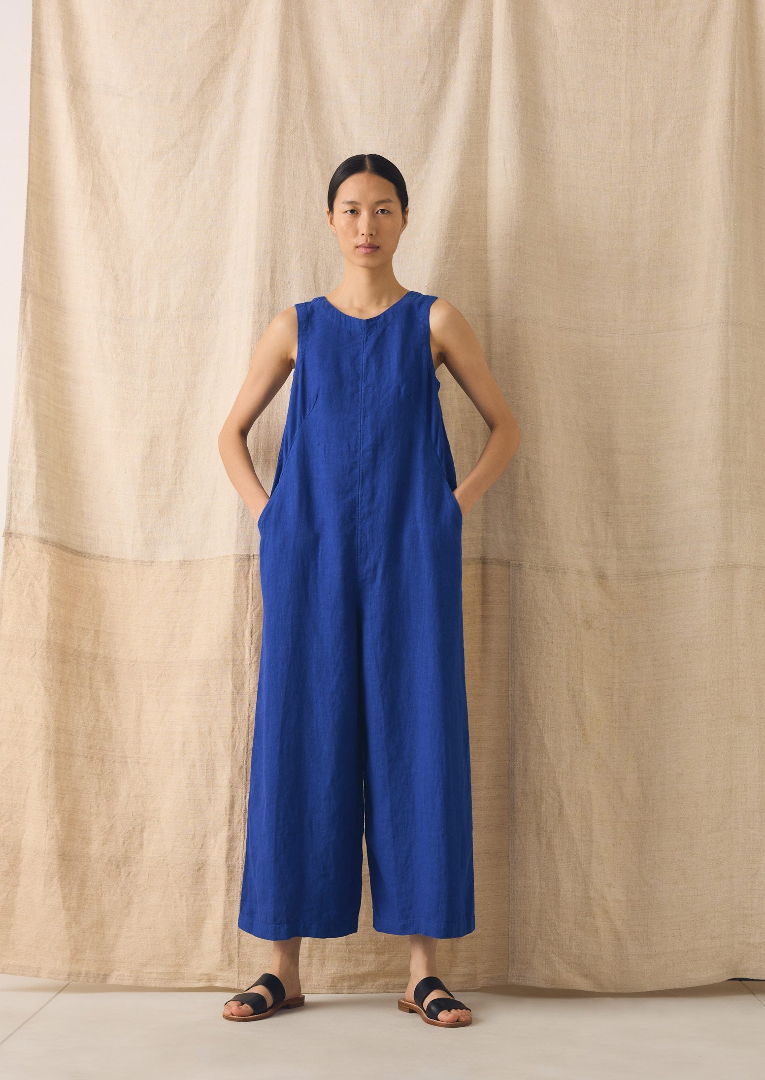Garment Dyed Linen Scoop Back Jumpsuit | Carmine Blue | TOAST
