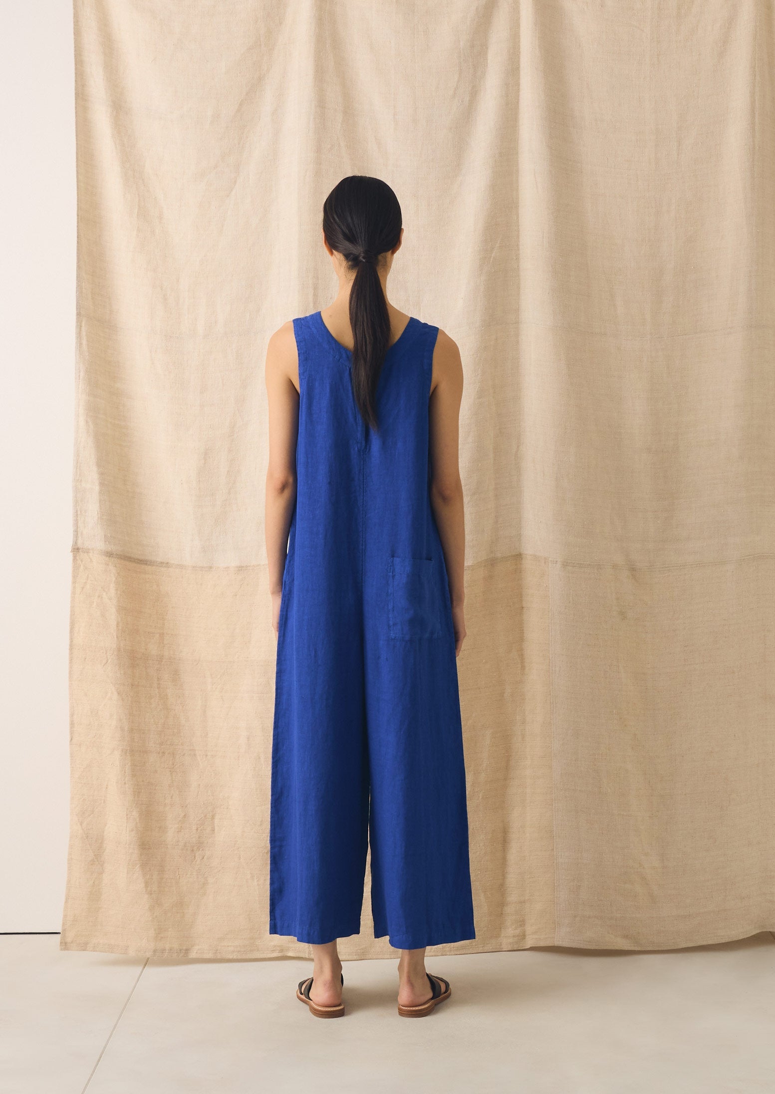 Garment Dyed Linen Scoop Back Jumpsuit | Carmine Blue | TOAST
