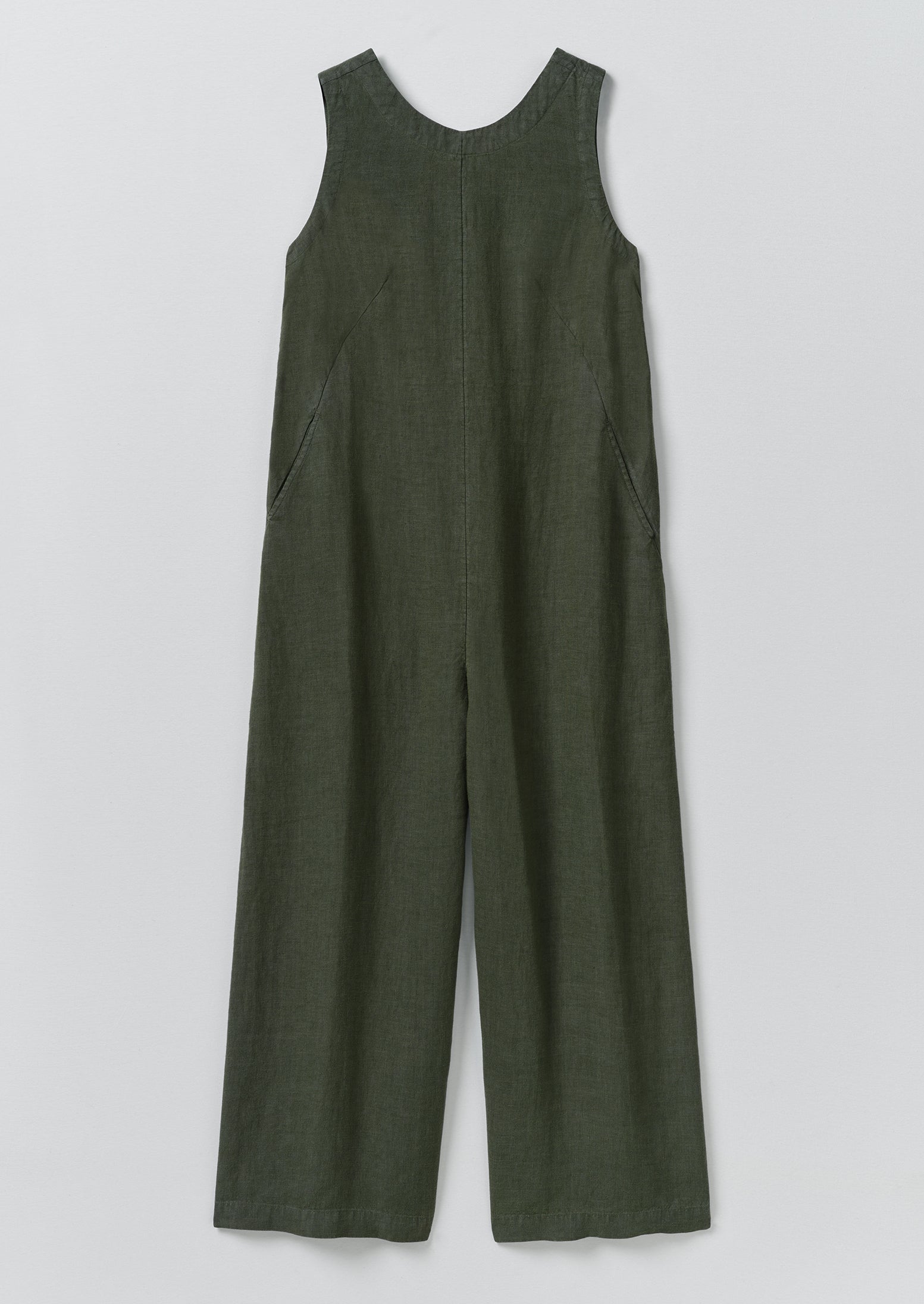 Garment Dyed Linen Scoop Back Jumpsuit | Dark Olive | TOAST