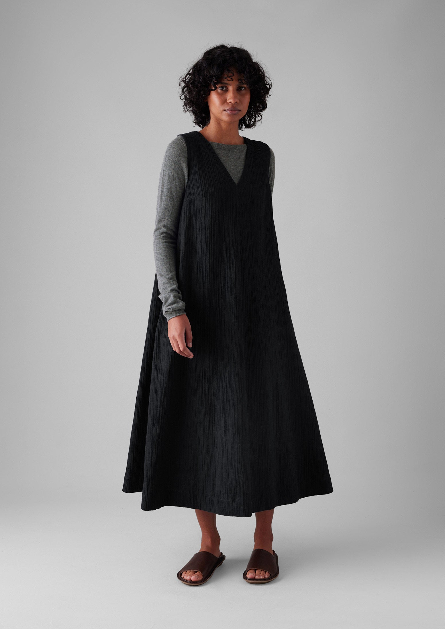 toast crinkle cotton dress Freya Crinkle Organic Cotton Dress | Darkest Olive