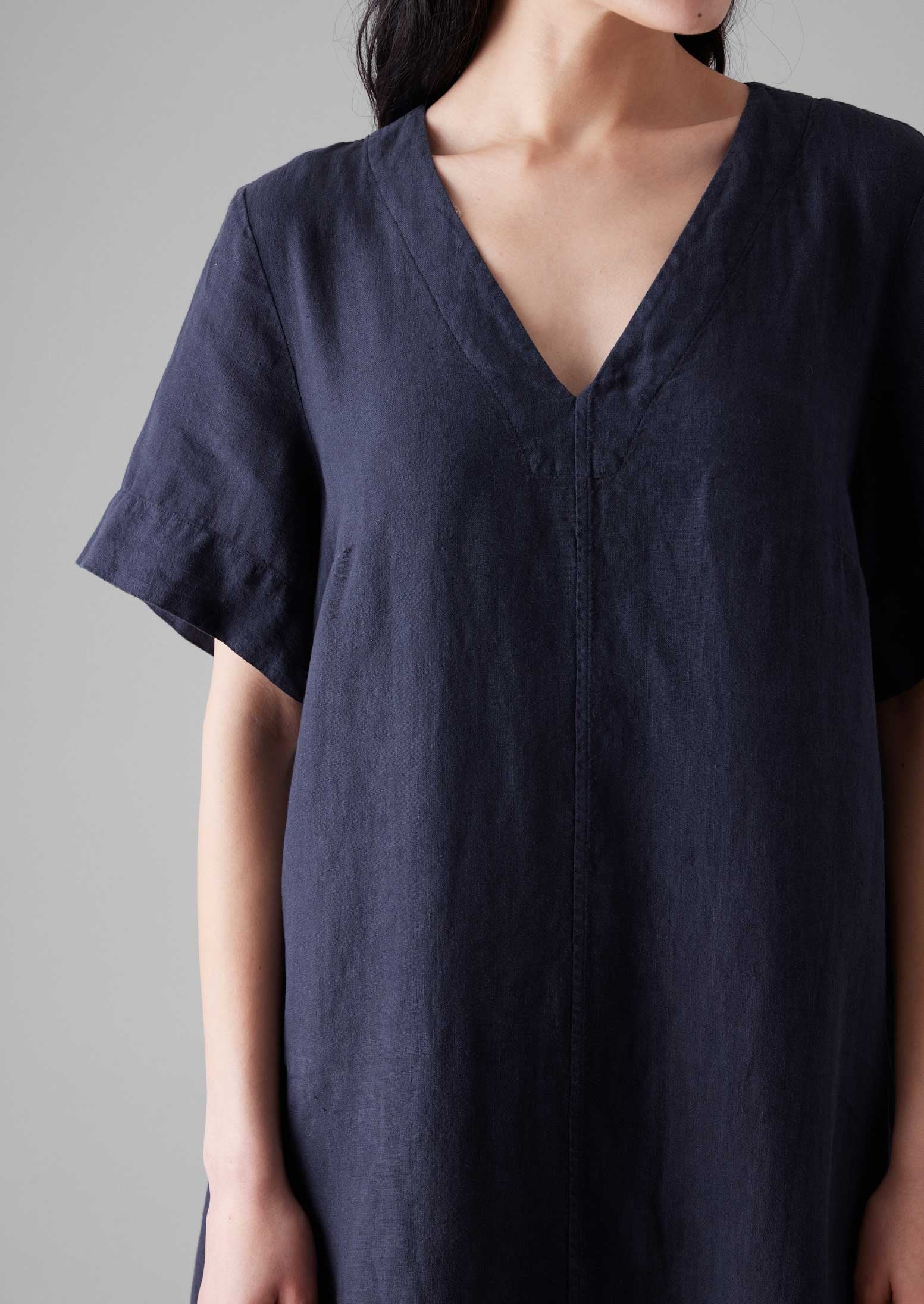 linen v neck dresses Women's Relaxed Linen V-Neck Dress