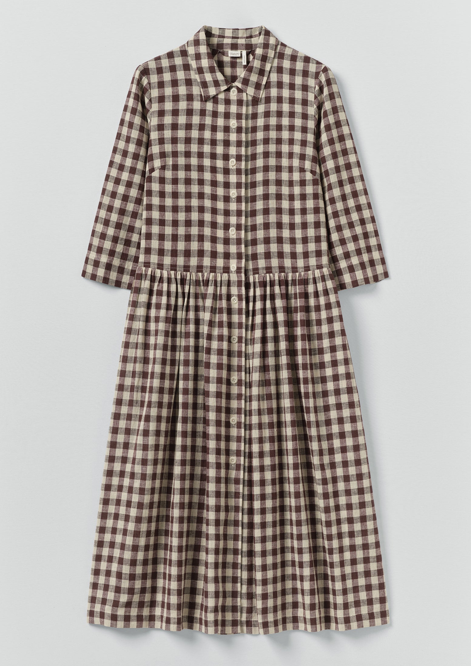 beige check pocket detail long sleeve shirt dress Linen Cotton PRINCESS MUSTARD DRESS - which is comfortable and Digital Print Color:Teal/Rust
