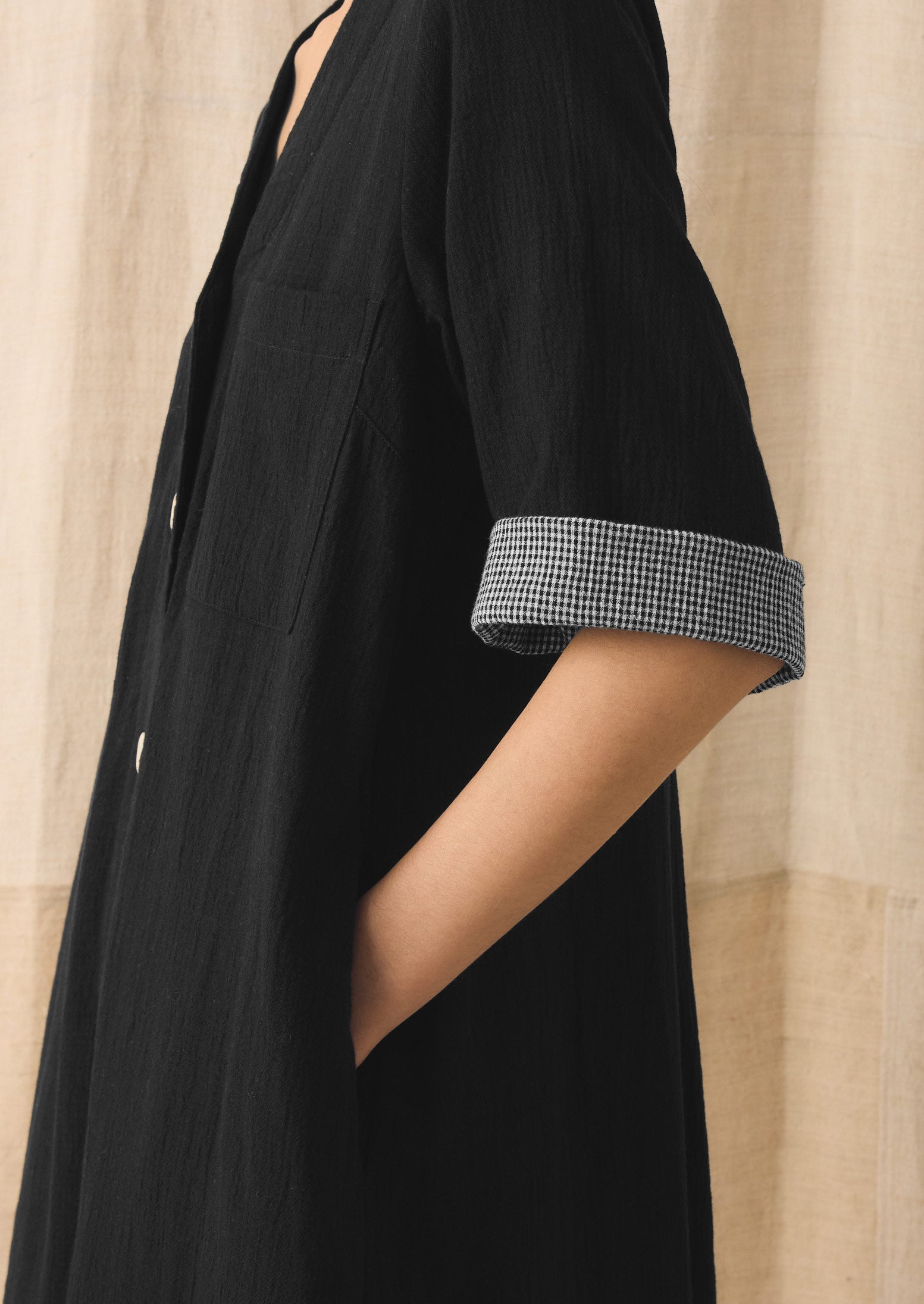 Button Front Crinkle Cotton Dress