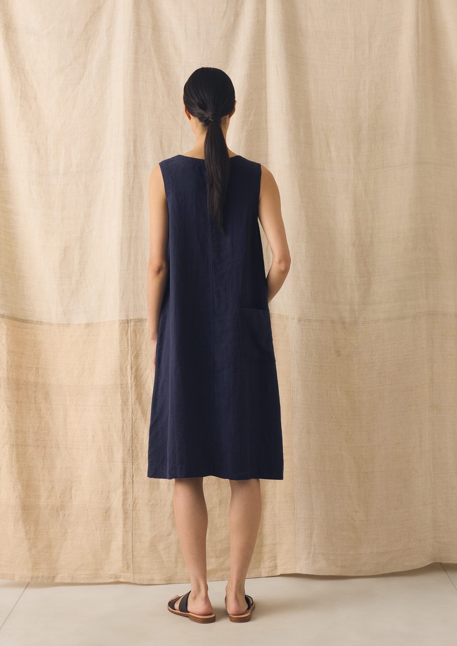 Garment Dyed Linen Shift Dress | Blueberry