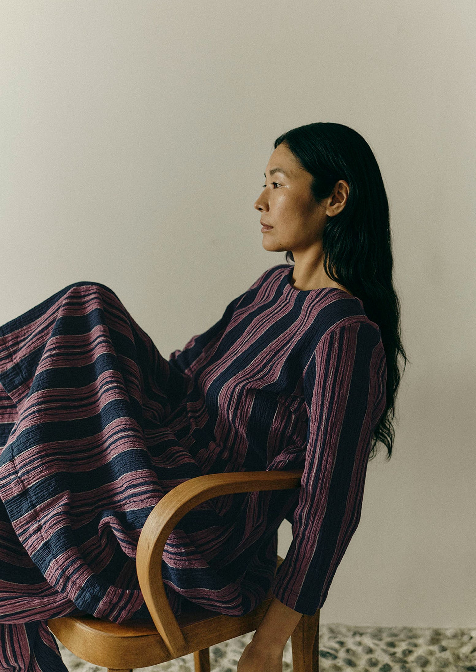 Freya Stripe Crinkle Cotton Dress | Midnight/Rose | TOAST