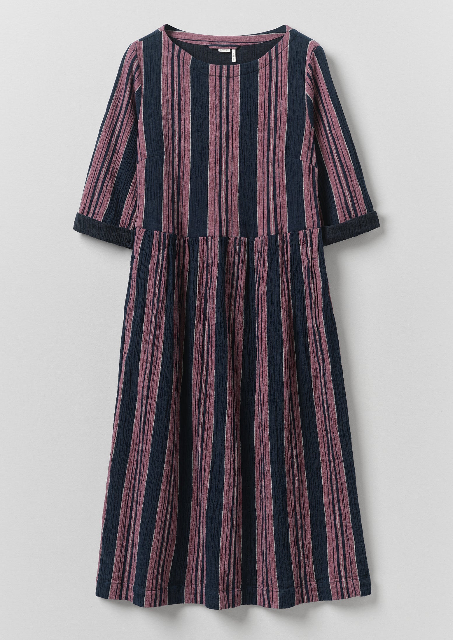 Freya Stripe Crinkle Cotton Dress | Midnight/Rose | TOAST