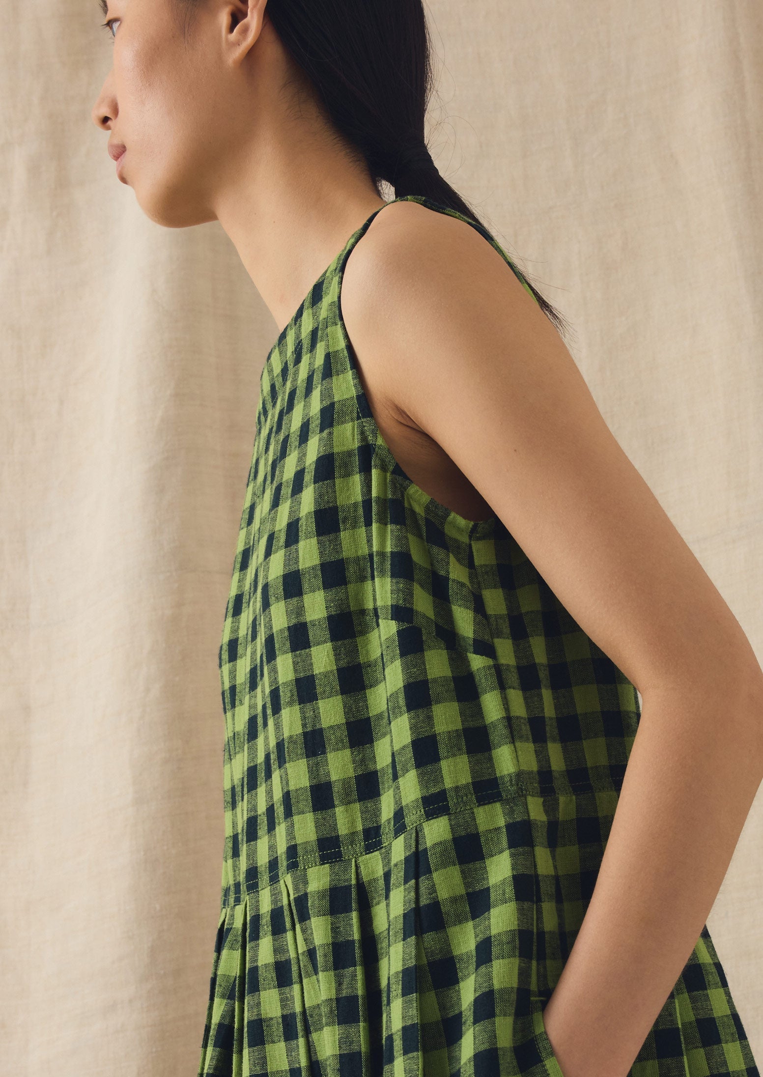 Aila Linen Cotton Gingham Check Dress