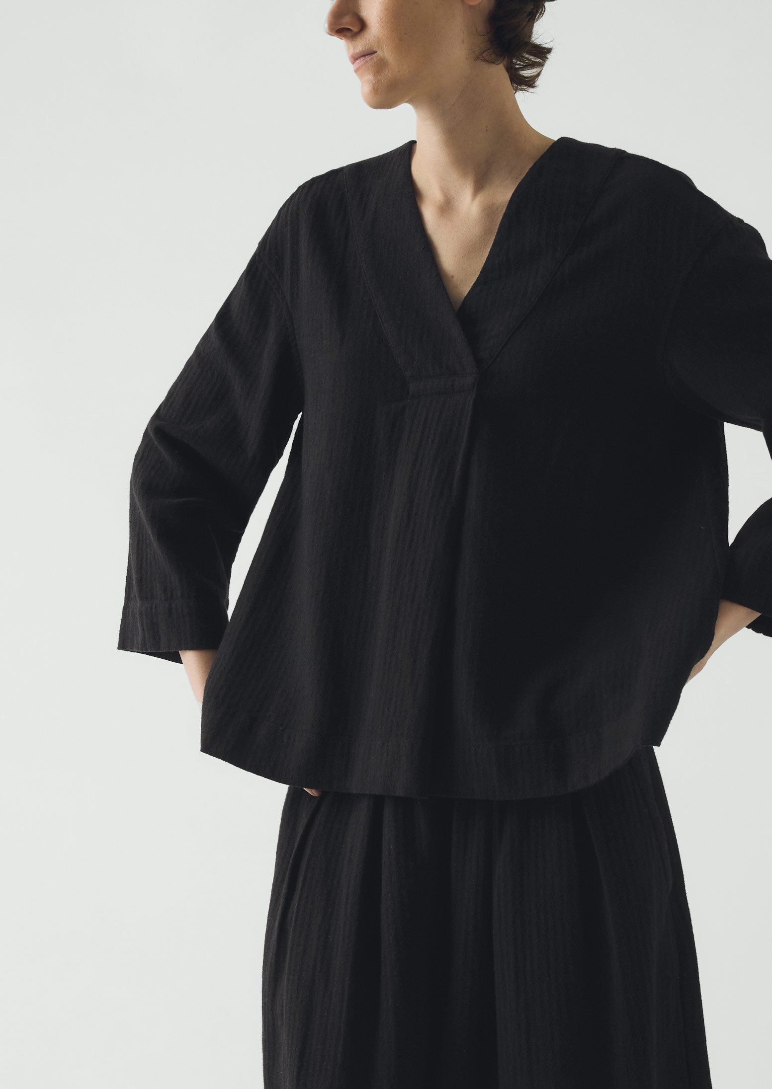 Brushed Linen Cotton Herringbone Top | Slate | TOAST