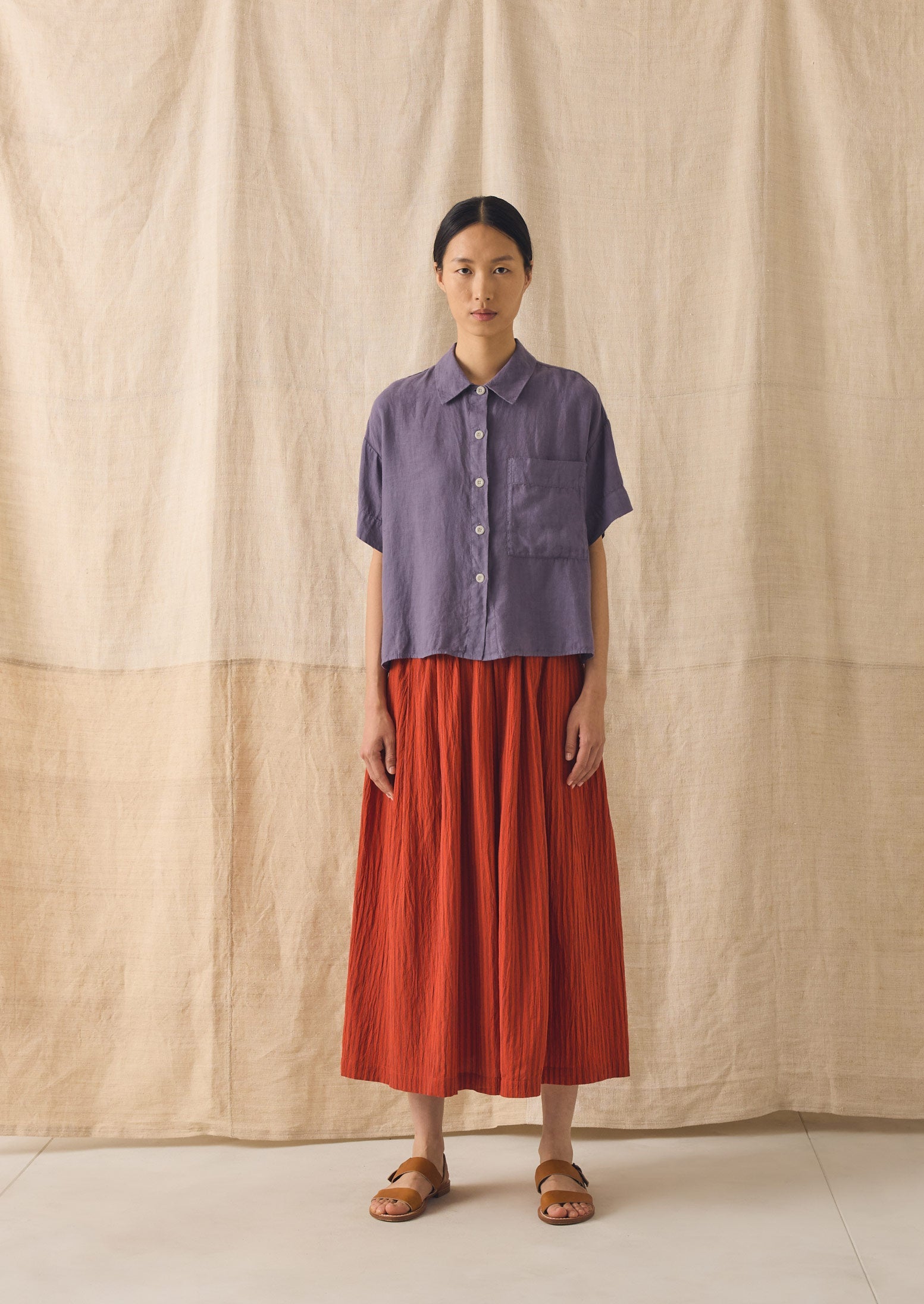Garment Dyed Lightweight Linen Shirt | Dark Thistle | TOAST