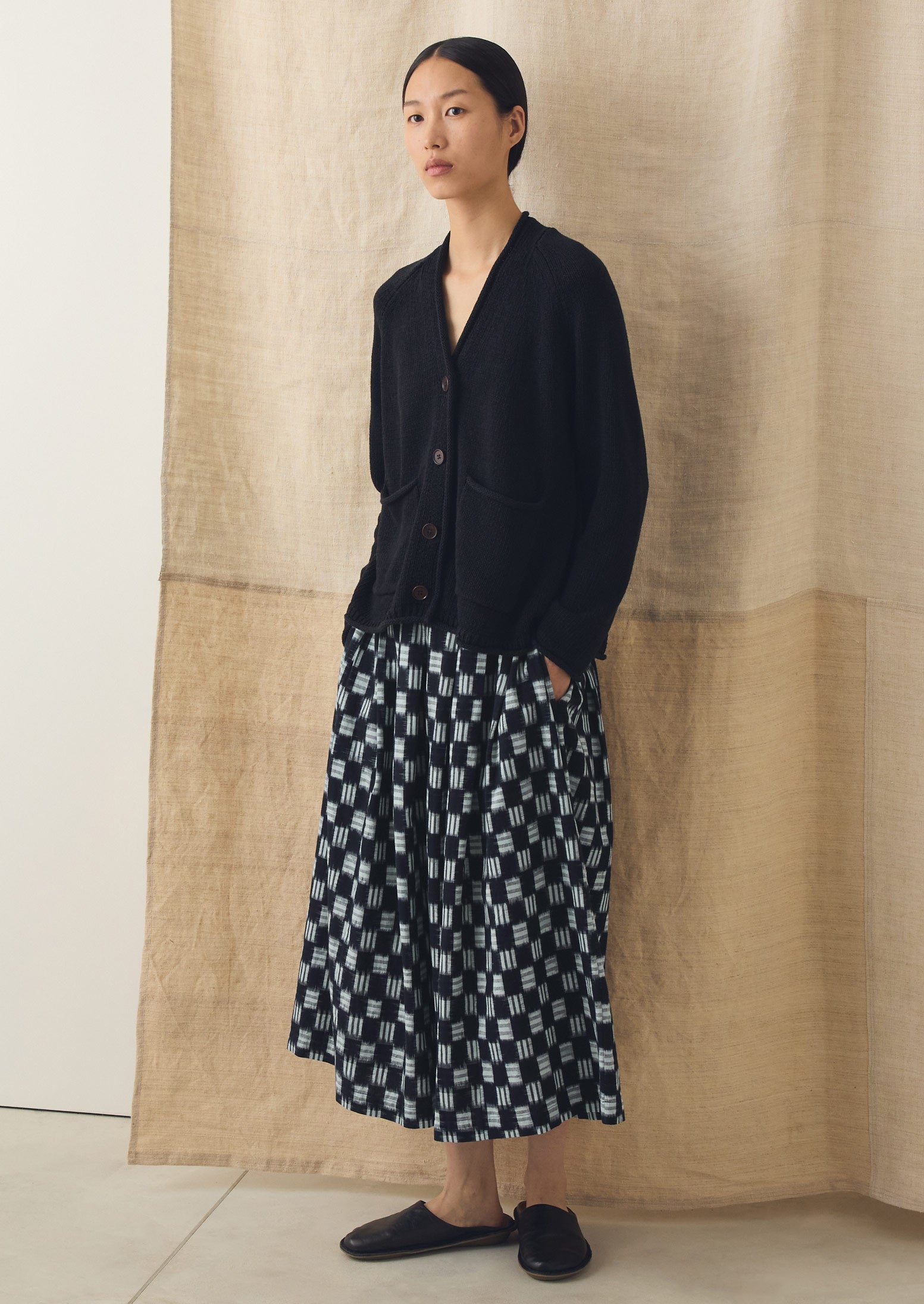 Cotton Linen V Neck Cardigan | Slate | TOAST