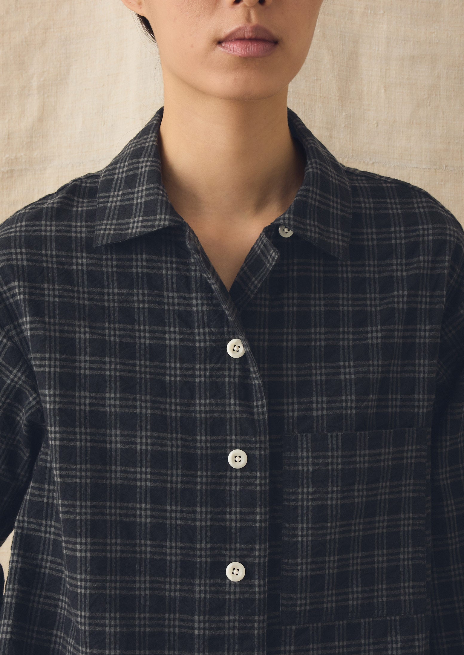 Check Cotton Wool Shirt | Dark Charcoal/Black | TOAST