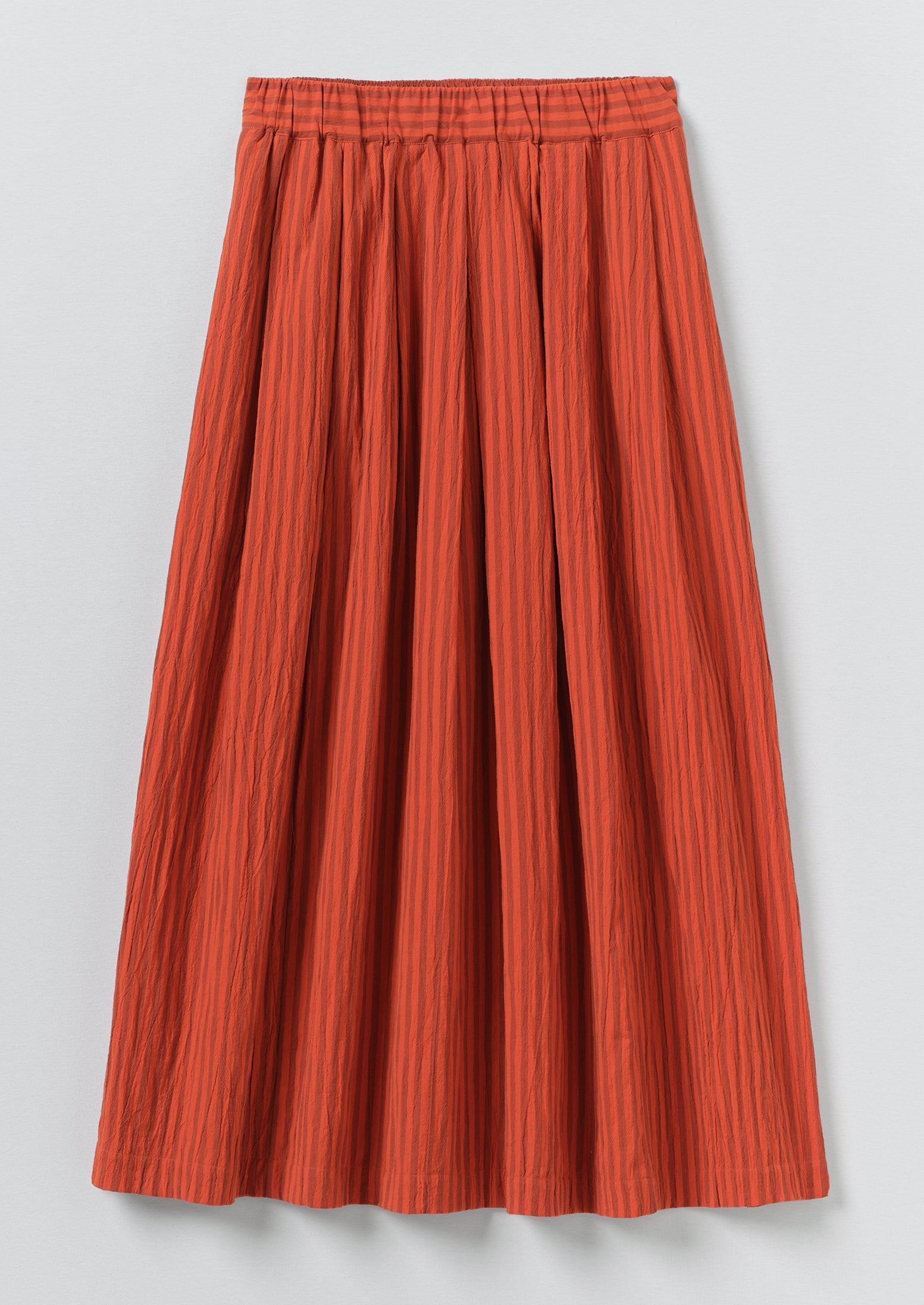 Pleated Cotton Stripe Skirt | Tomato | TOAST