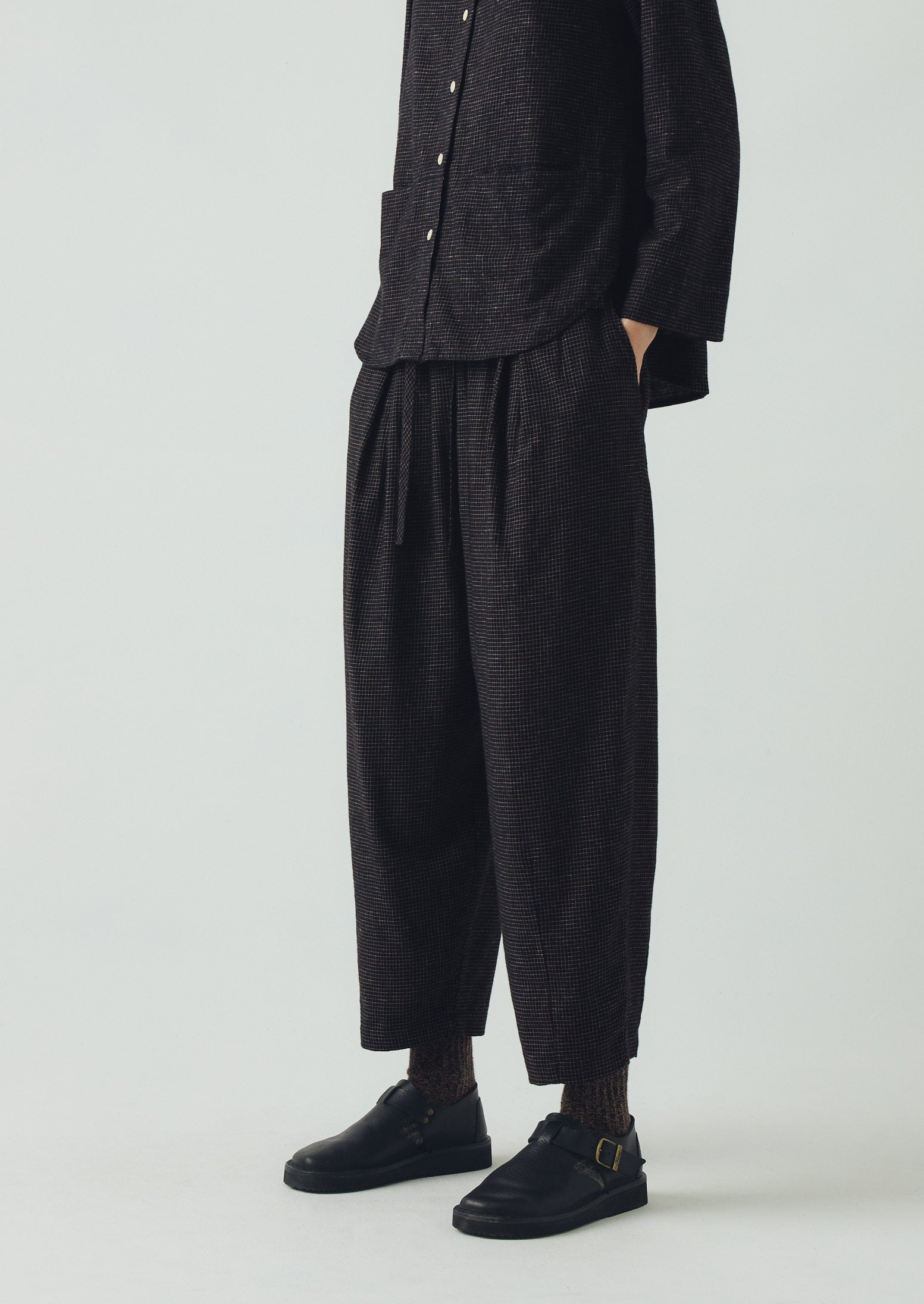 Minako Check Cotton Cashmere Pants | Black/Ecru | TOAST