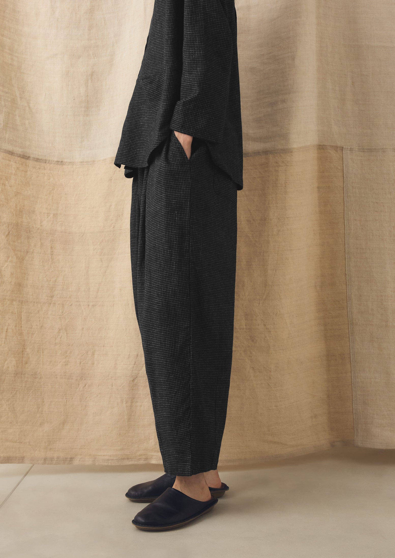 Minako Check Cotton Cashmere Pants | Black/Ecru | TOAST