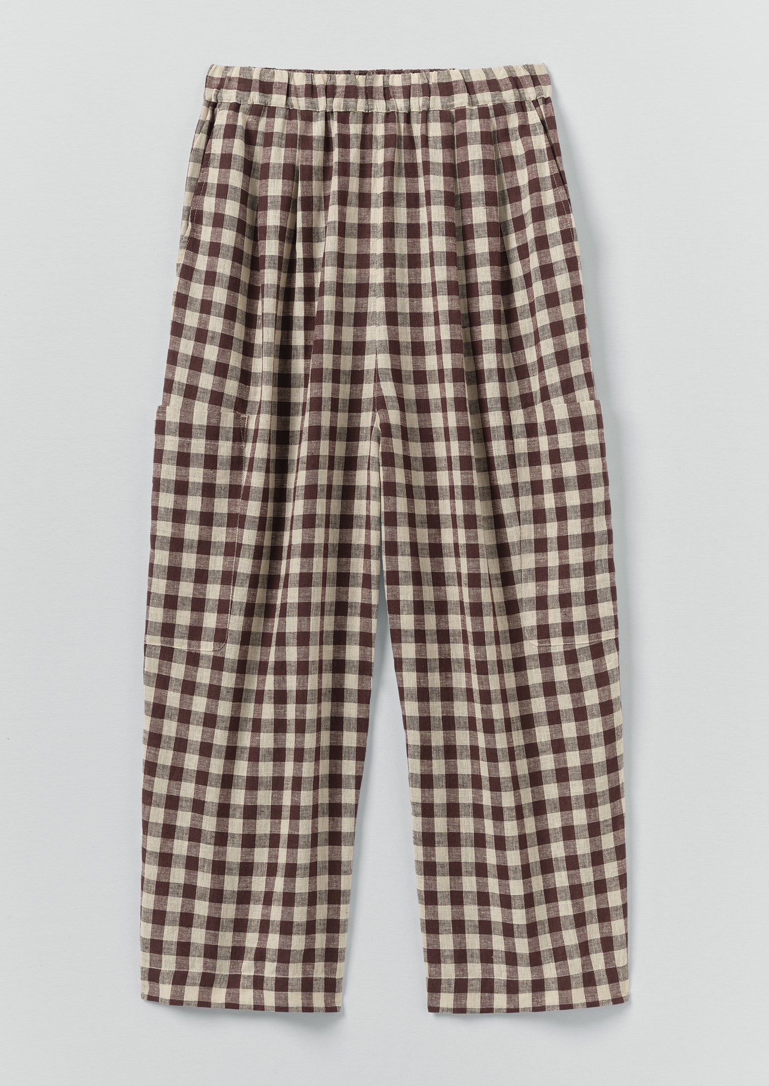 Gingham Linen Cotton Patch Pocket Pants | Dark Chocolate/Ecru | TOAST