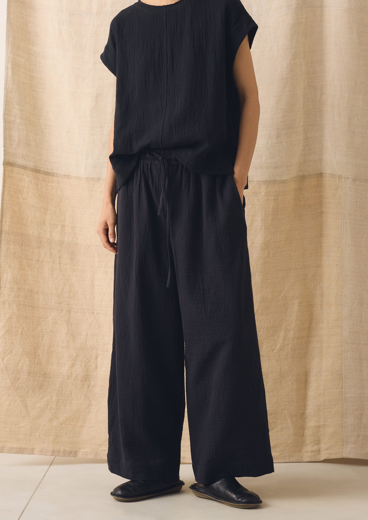 Crinkle Cotton Gauze Wide Leg Pants | Blackberry | TOAST