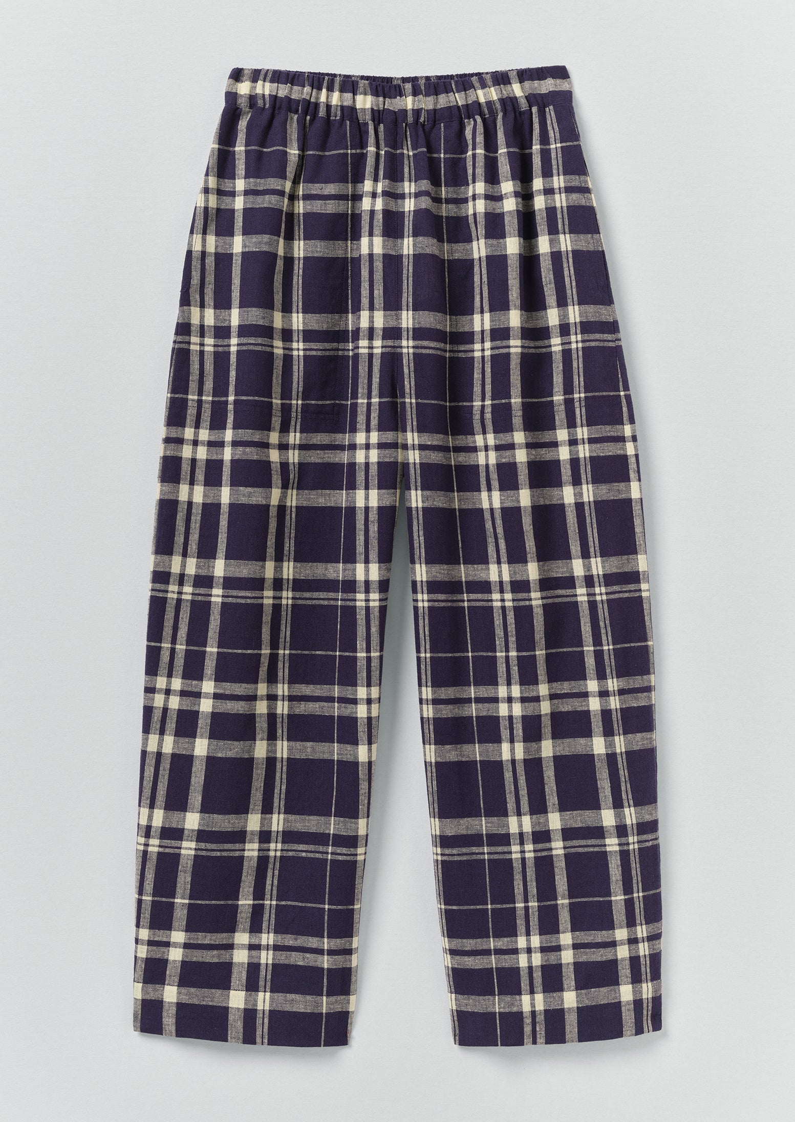 Barrel Leg Check Linen Cotton Pants| Blue/Soya | TOAST