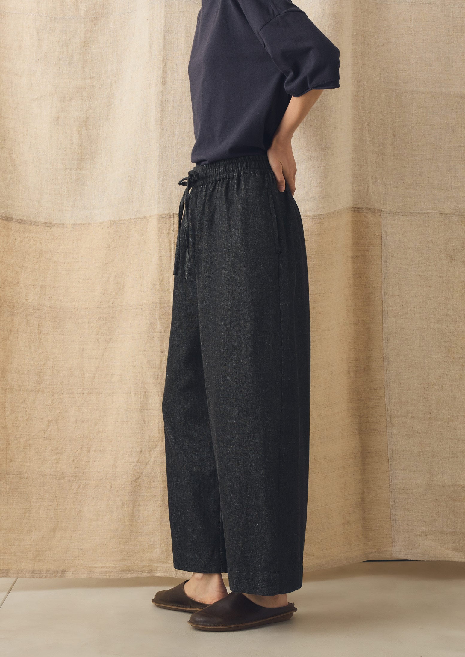 Cotton Twill Wide Leg Pull On Pants | Charcoal | TOAST