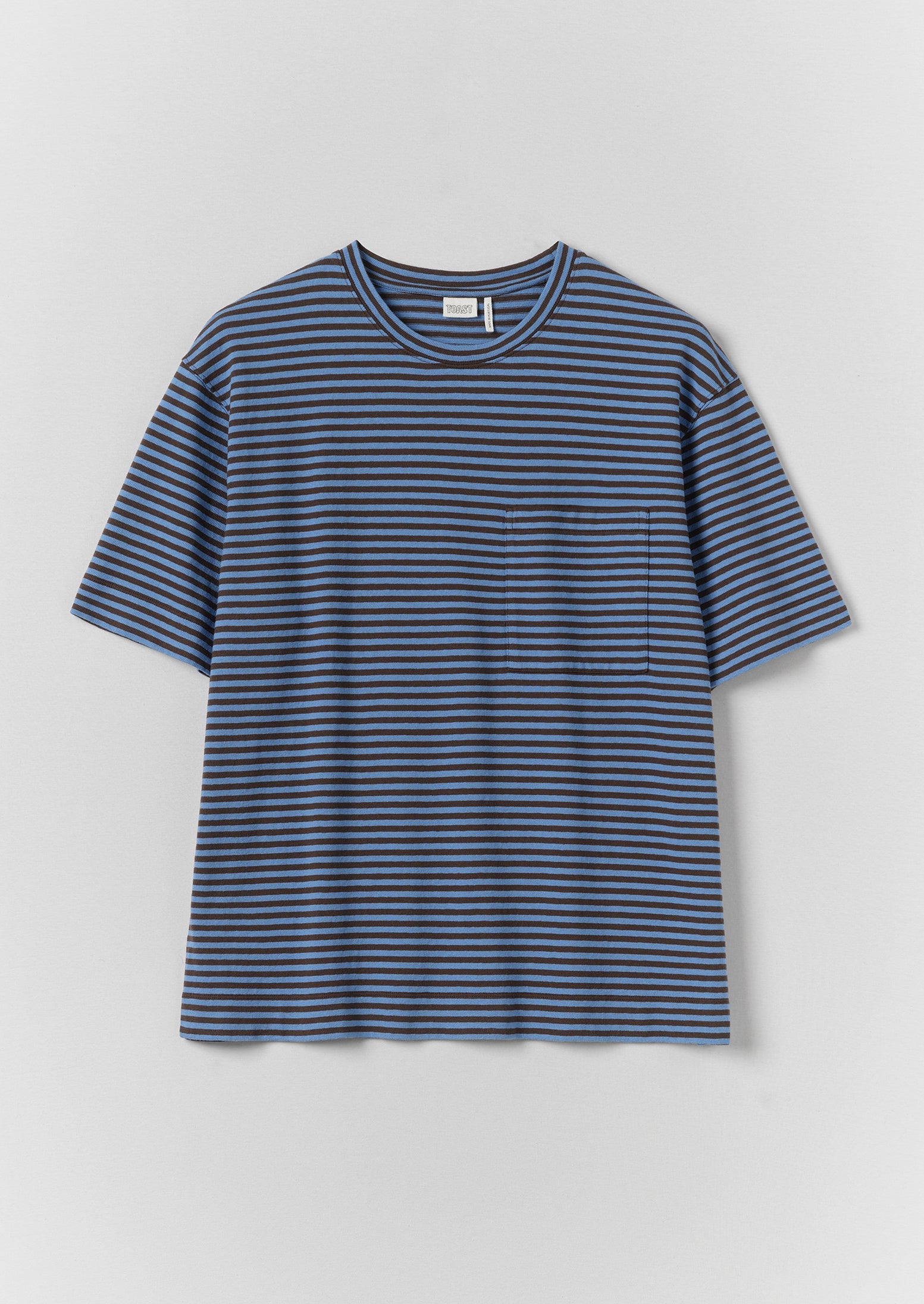 Bold Stripe Cotton Short Sleeve Tee | Azure Blue/Tawny Brown | TOAST