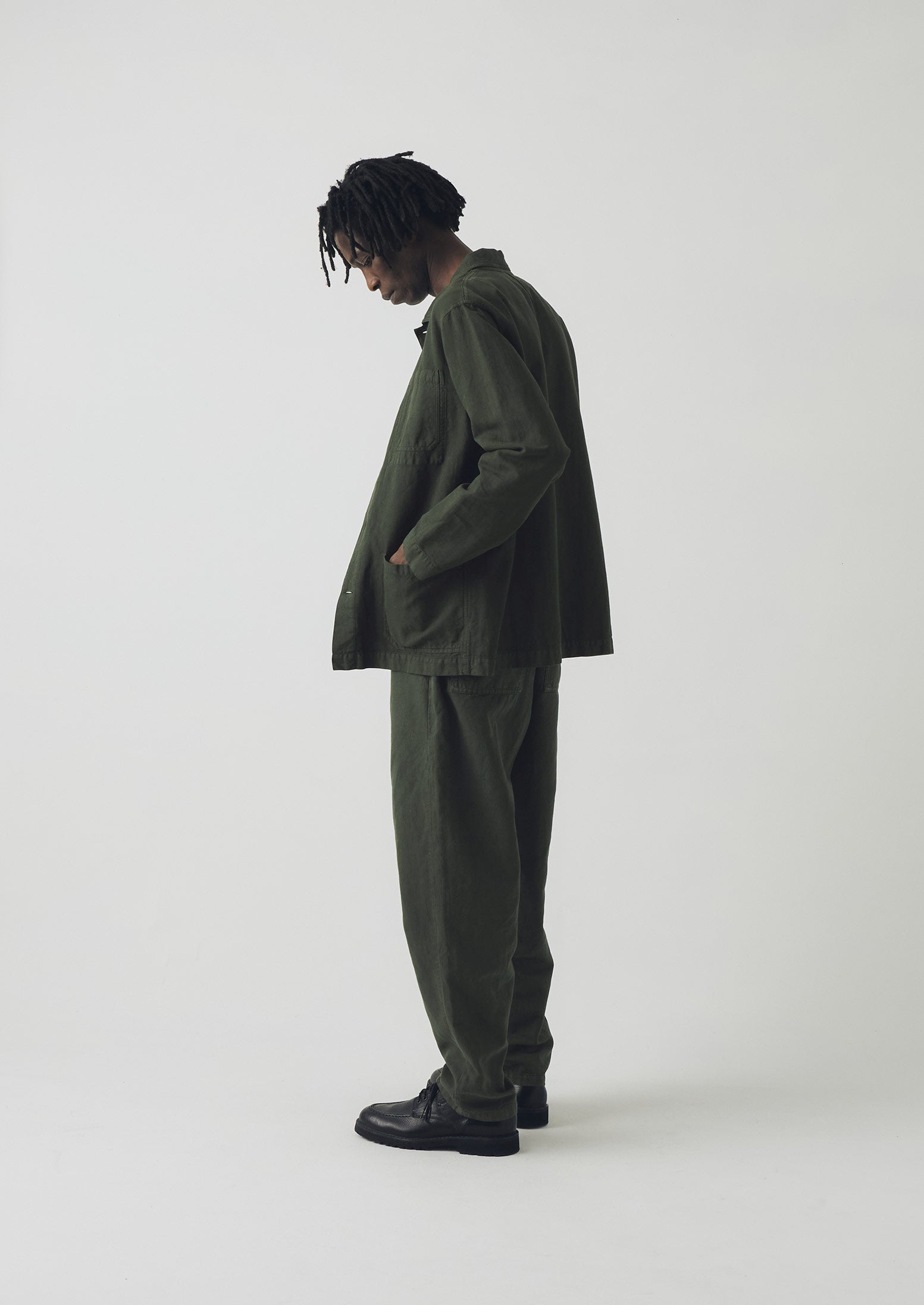 Arlo Garment Dyed Herringbone Jacket | Dark Moss | TOAST