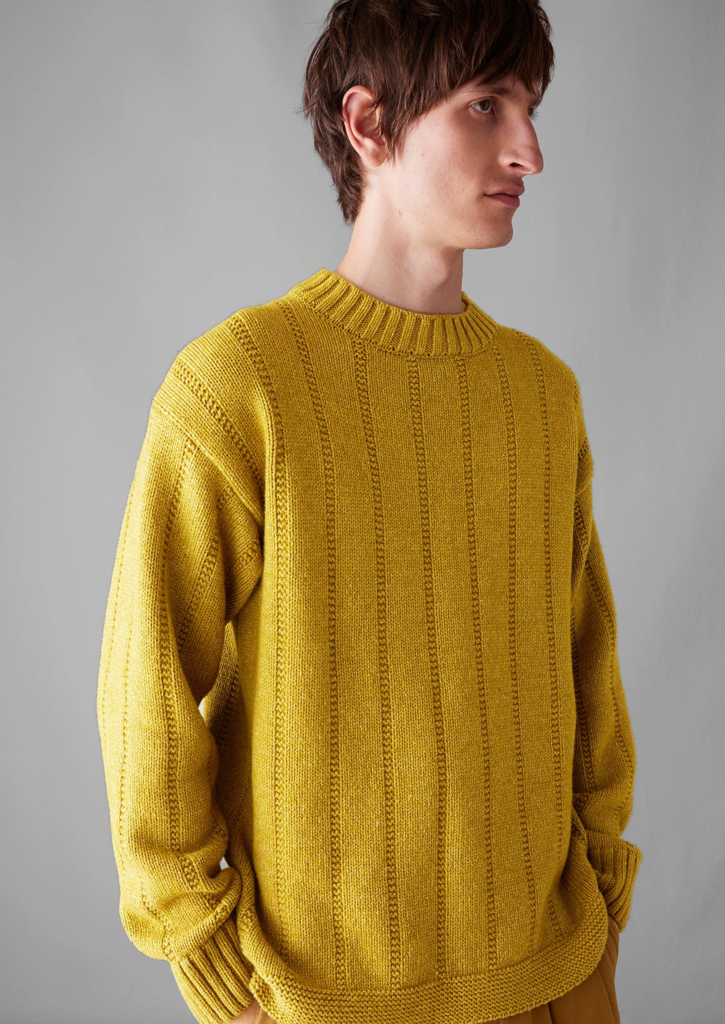 Ribbed Wool Cotton Gansey Sweater | Chartreuse