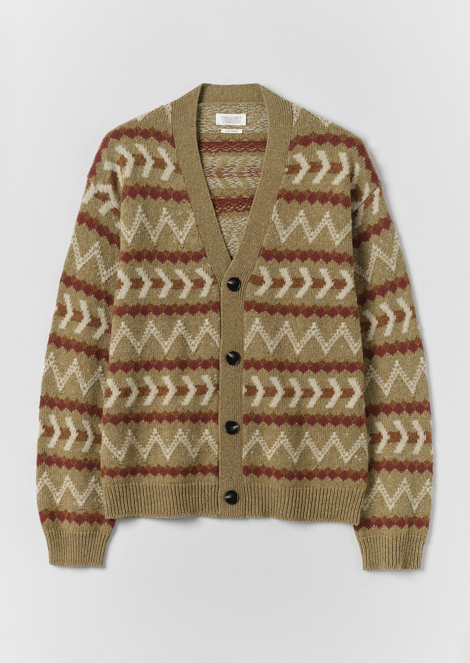 Wool Cotton Jacquard Cardigan | Sand/Multi | TOAST