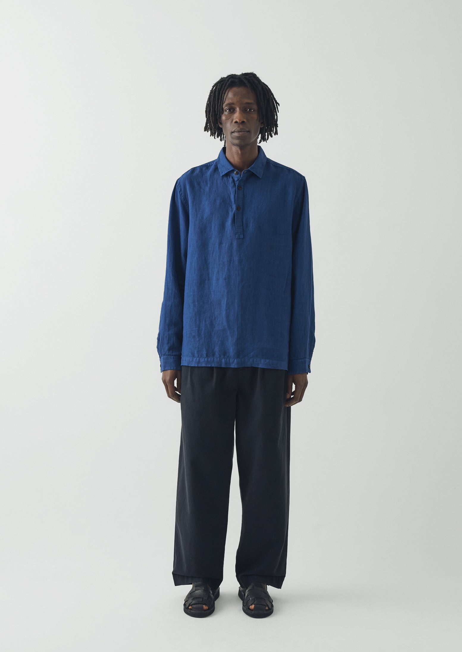 Half Placket Linen Shirt | Cobalt | TOAST