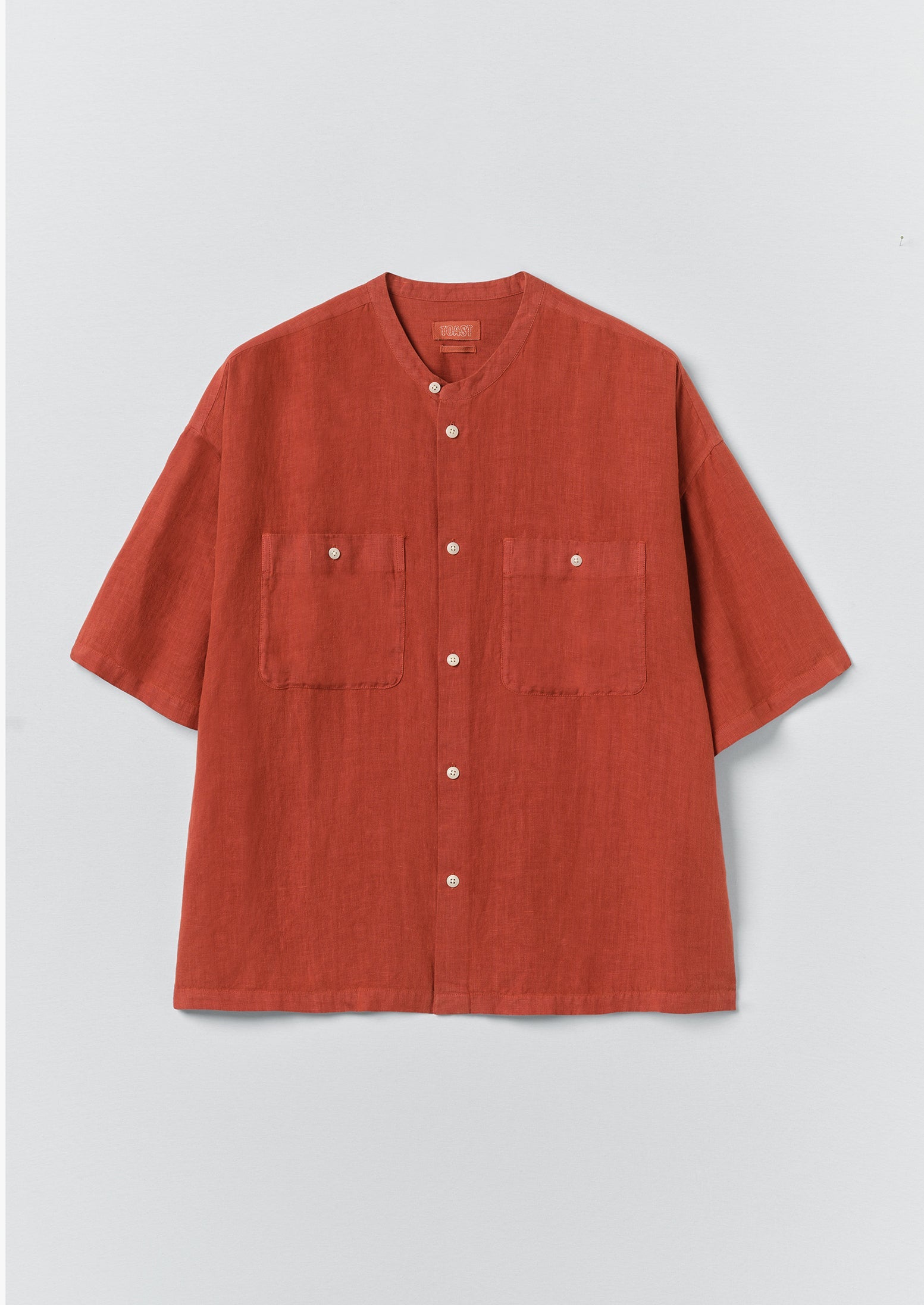 Garment Dyed Linen Grandad Collar Shirt | Sun-dried Tomato | TOAST
