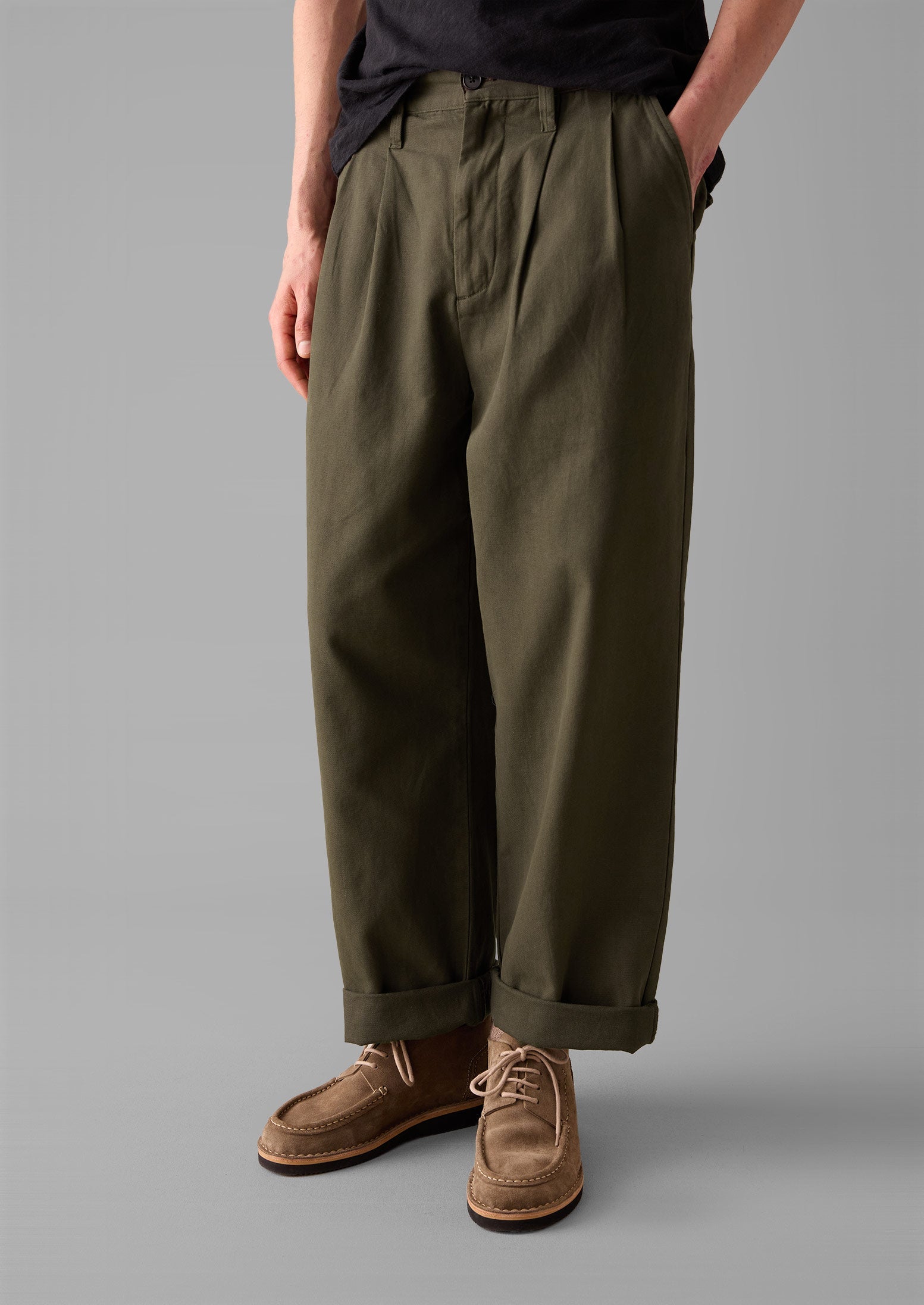 Bill Cotton Wide Leg Pants | Dark Olive | TOAST