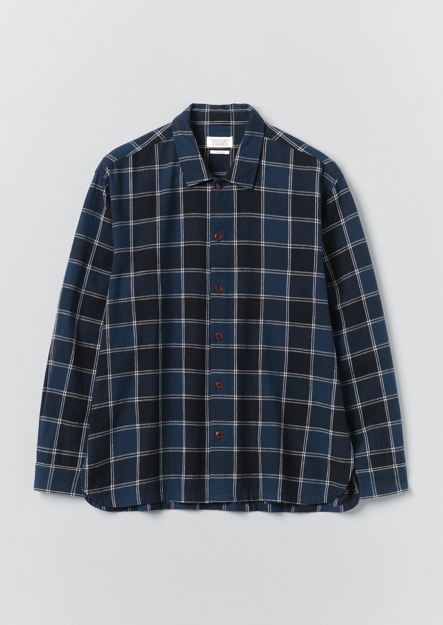 Market Check Cotton Linen Easy Shirt | Denim Blue | TOAST
