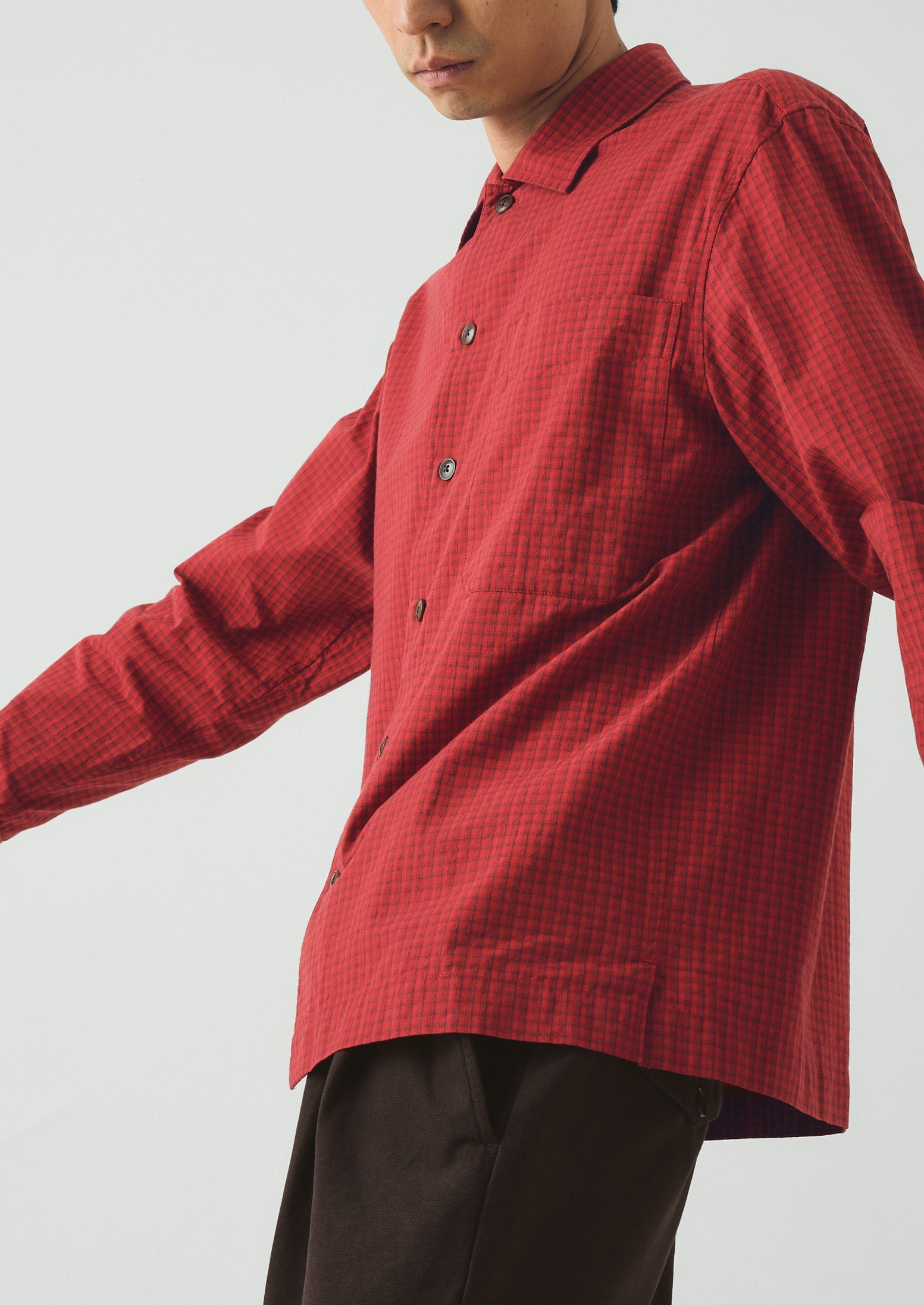 Graph Paper Check Cotton Shirt | Vibrant Red/Slate | TOAST