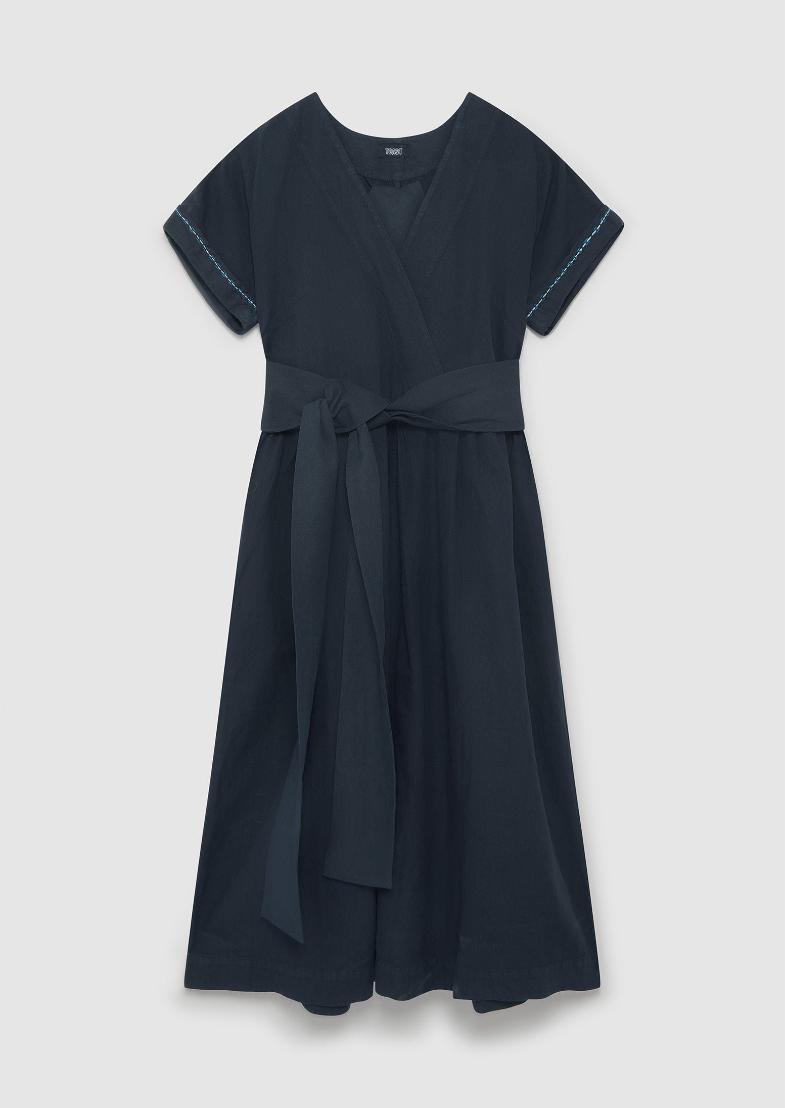 Renewed Cotton Linen Wrap Front Dress Size 10 | Slate Blue | TOAST