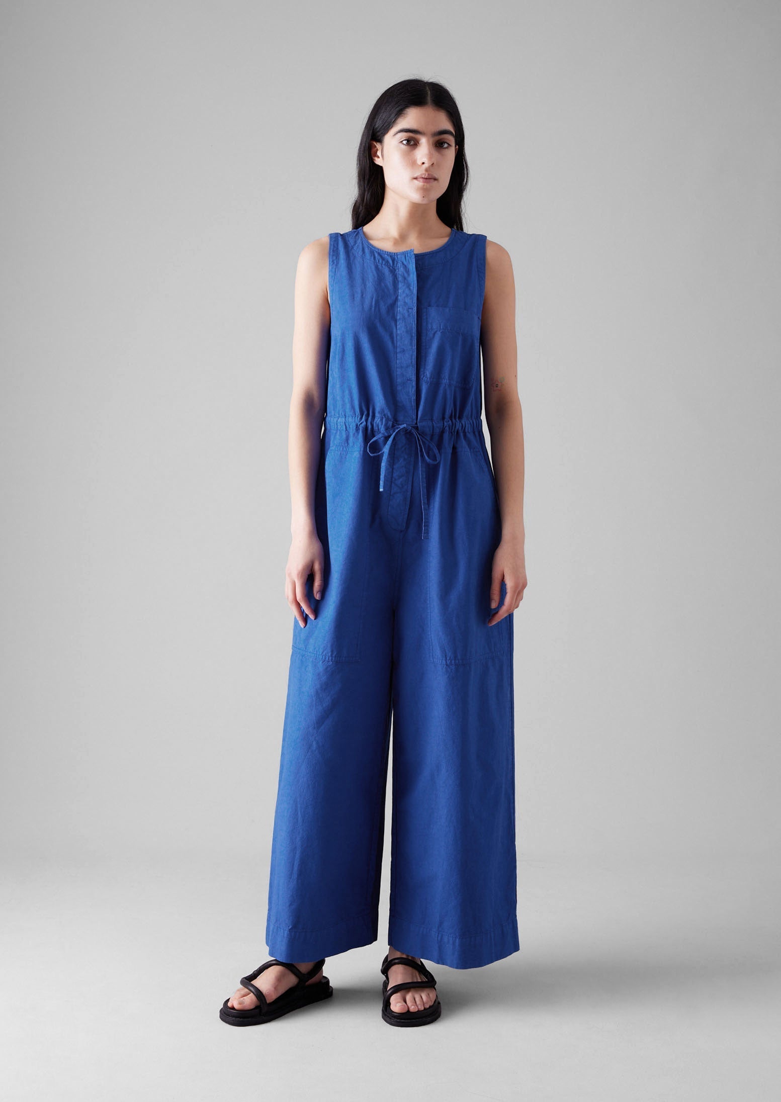Cotton Linen Wide Leg Jumpsuit | Smalt | TOAST