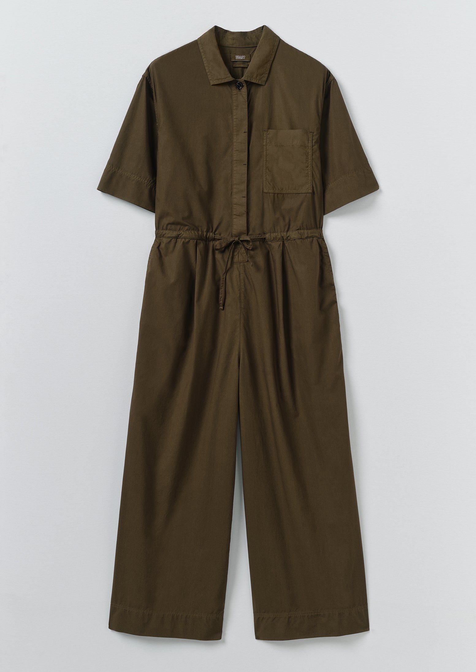 Wide Leg Cotton Poplin Jumpsuit | Bronze Green | TOAST
