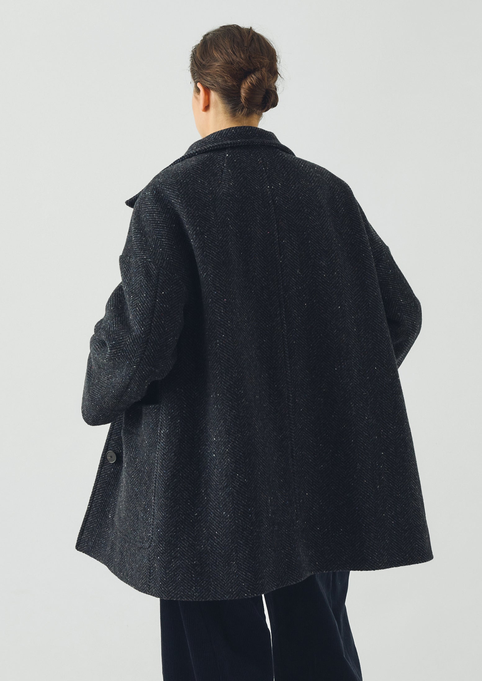 Washed Wool Herringbone Coat | Navy Melange | TOAST