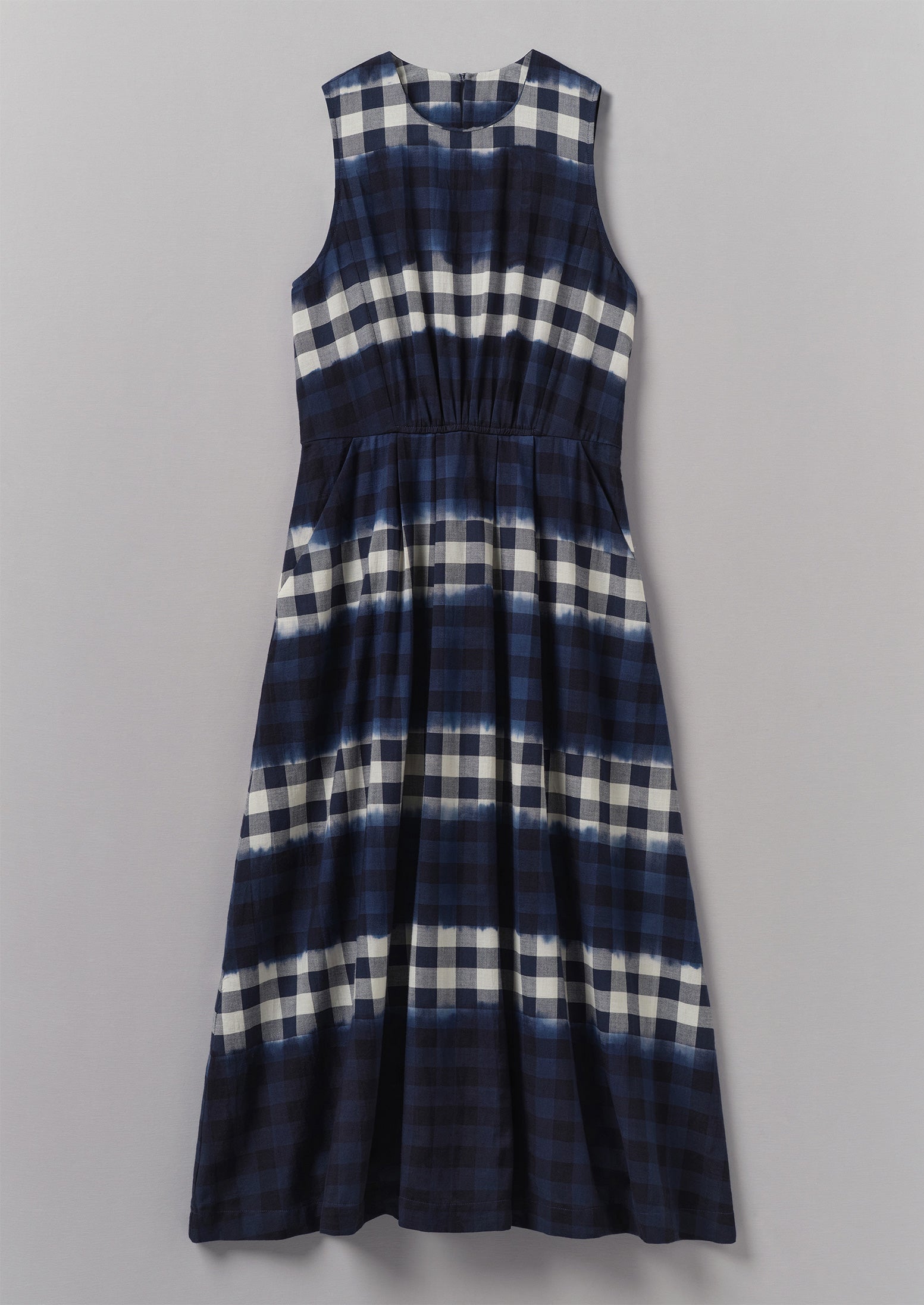 Dip Dye Stripe Gingham Cotton Dress | Navy/Ecru | TOAST