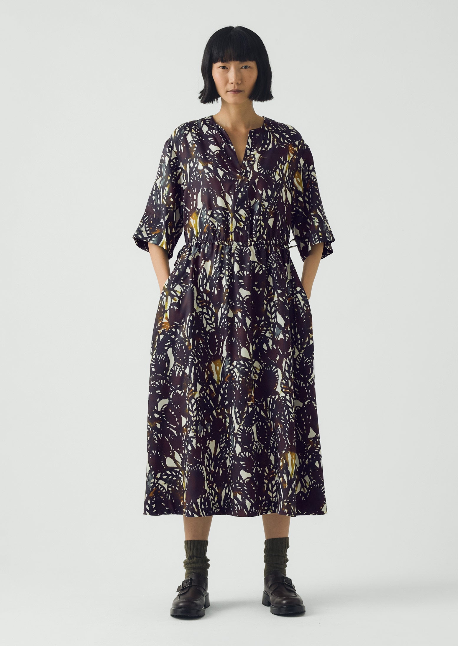 Dappled Leaves Print Dress | Chestnut | TOAST