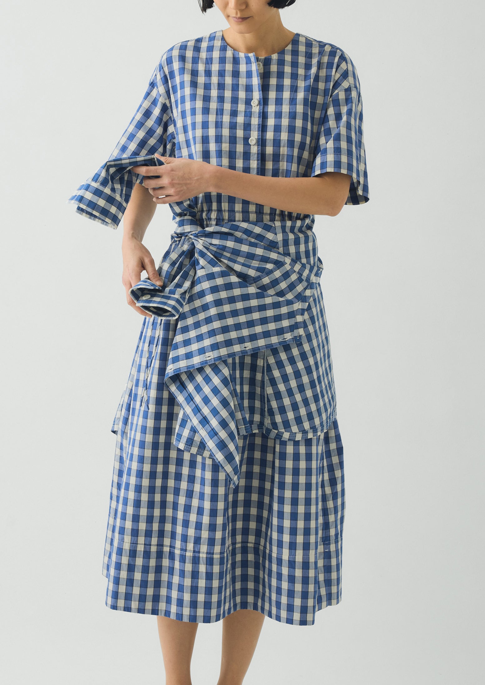 Gingham Check Cotton Dress | Pacific Blue Gingham Check Cotton Dress | Pacific Blue