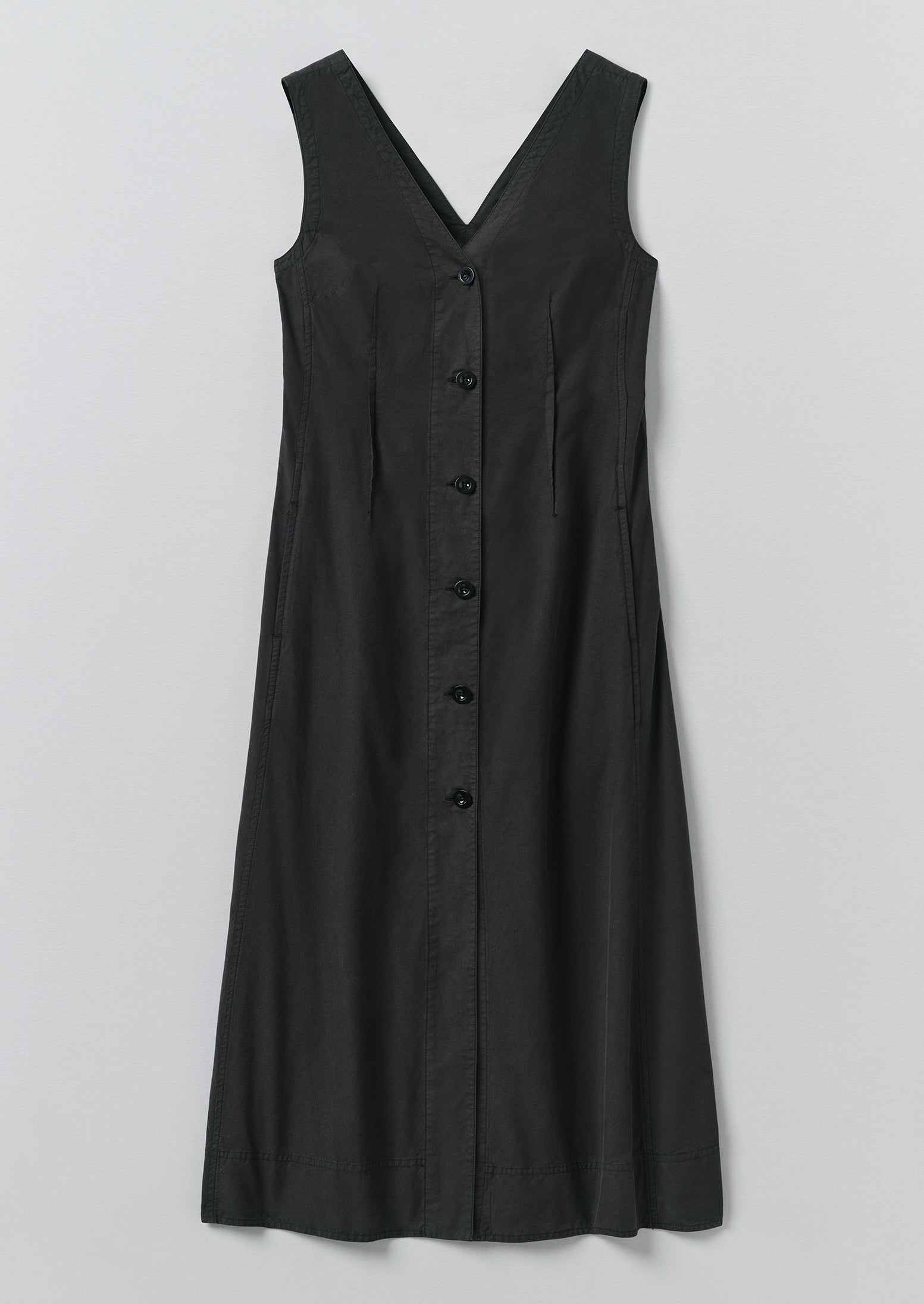 V Neck Cotton Linen Poplin Dress