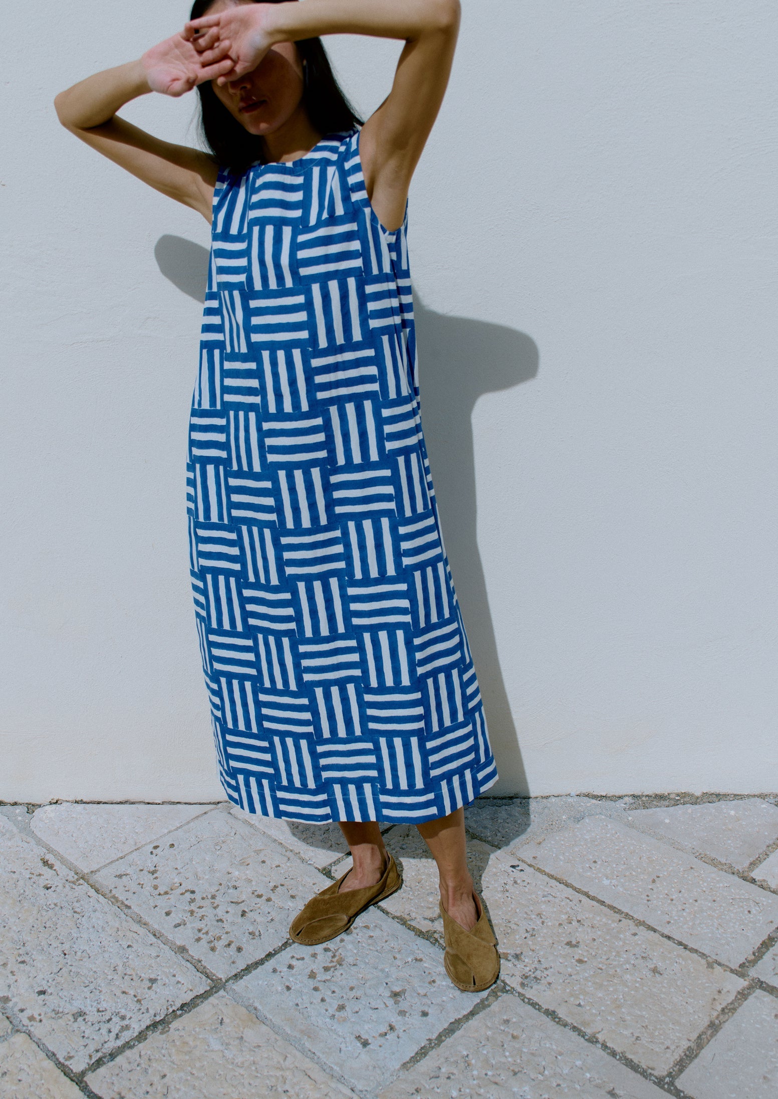 evening dress in cotton patchwork with striped and printed overskirt Dark Teal Patchwork Print Cotton Maxi Dress - All Dresses