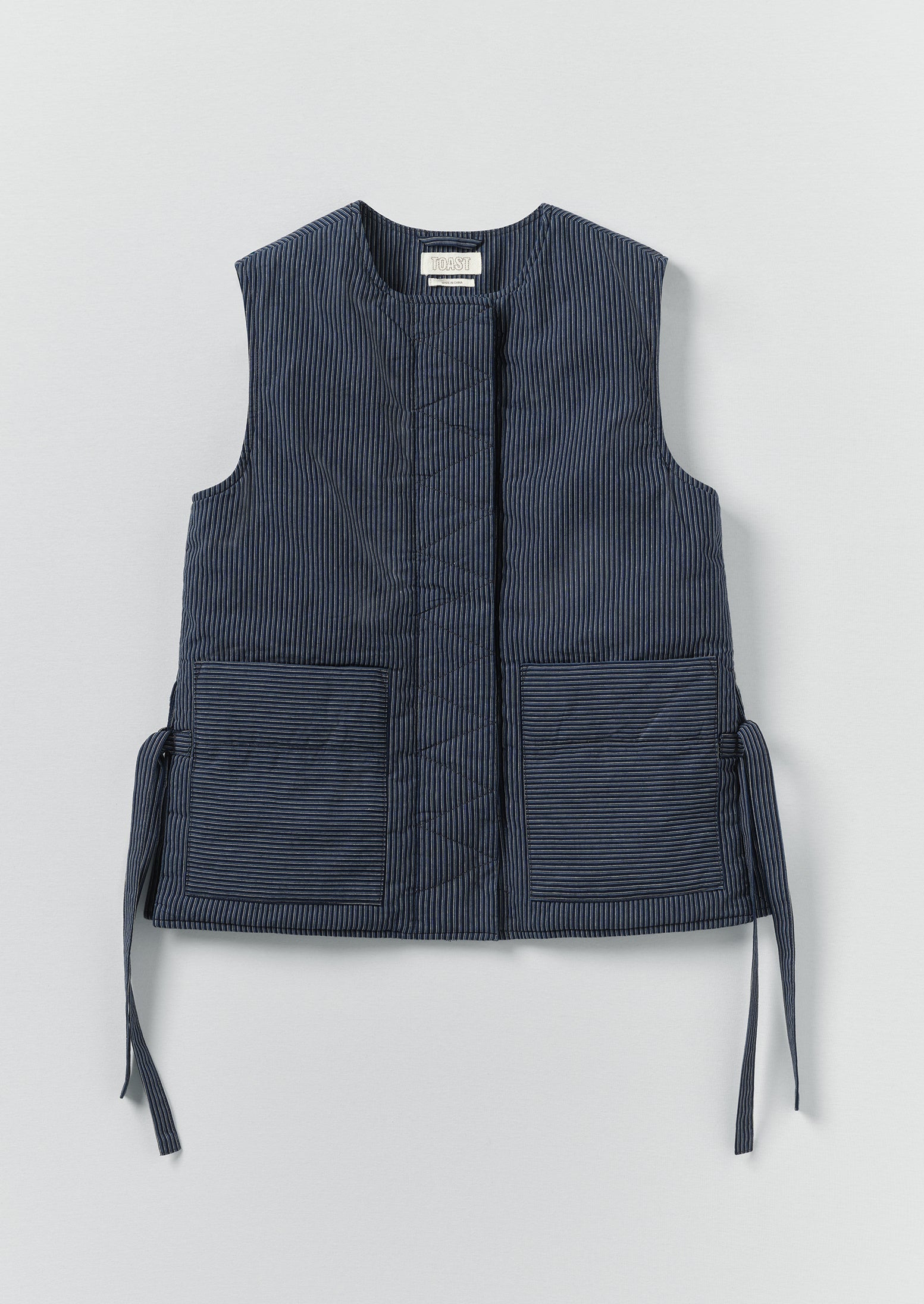 TODAYFUL☆Tuck Stripe Vest ネイビー Railroad Stripe Side Tie Vest | Denim Blue | TOAST