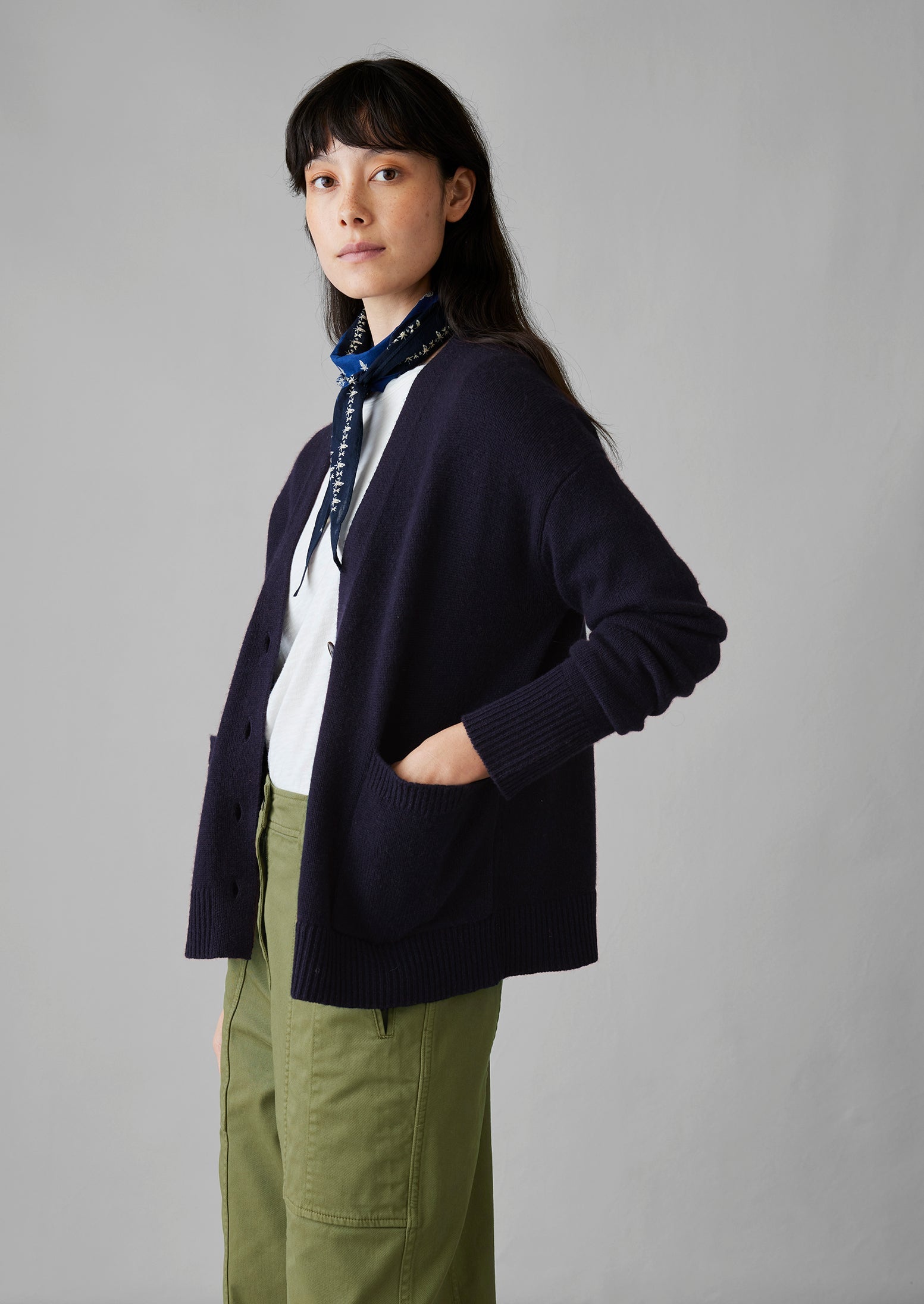 Wool Cashmere Boxy Cardigan | Darkest Navy