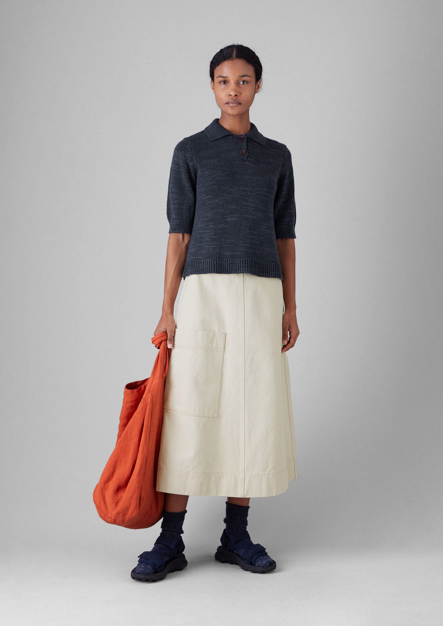 Linen Cotton Slub Knitted Top | Dark Navy | TOAST