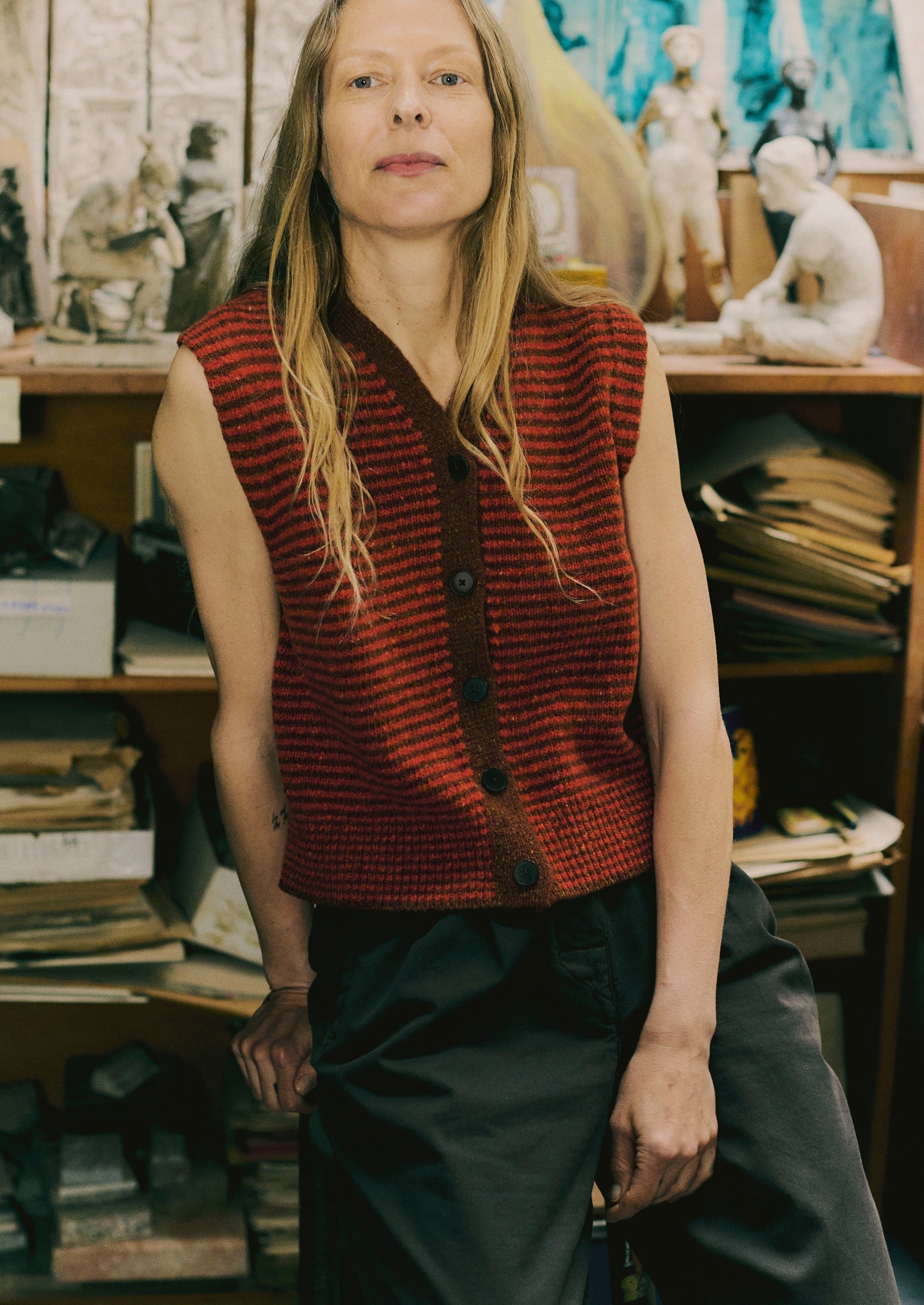 Stripe Donegal V Neck Tank | Brick/Red Clay | TOAST