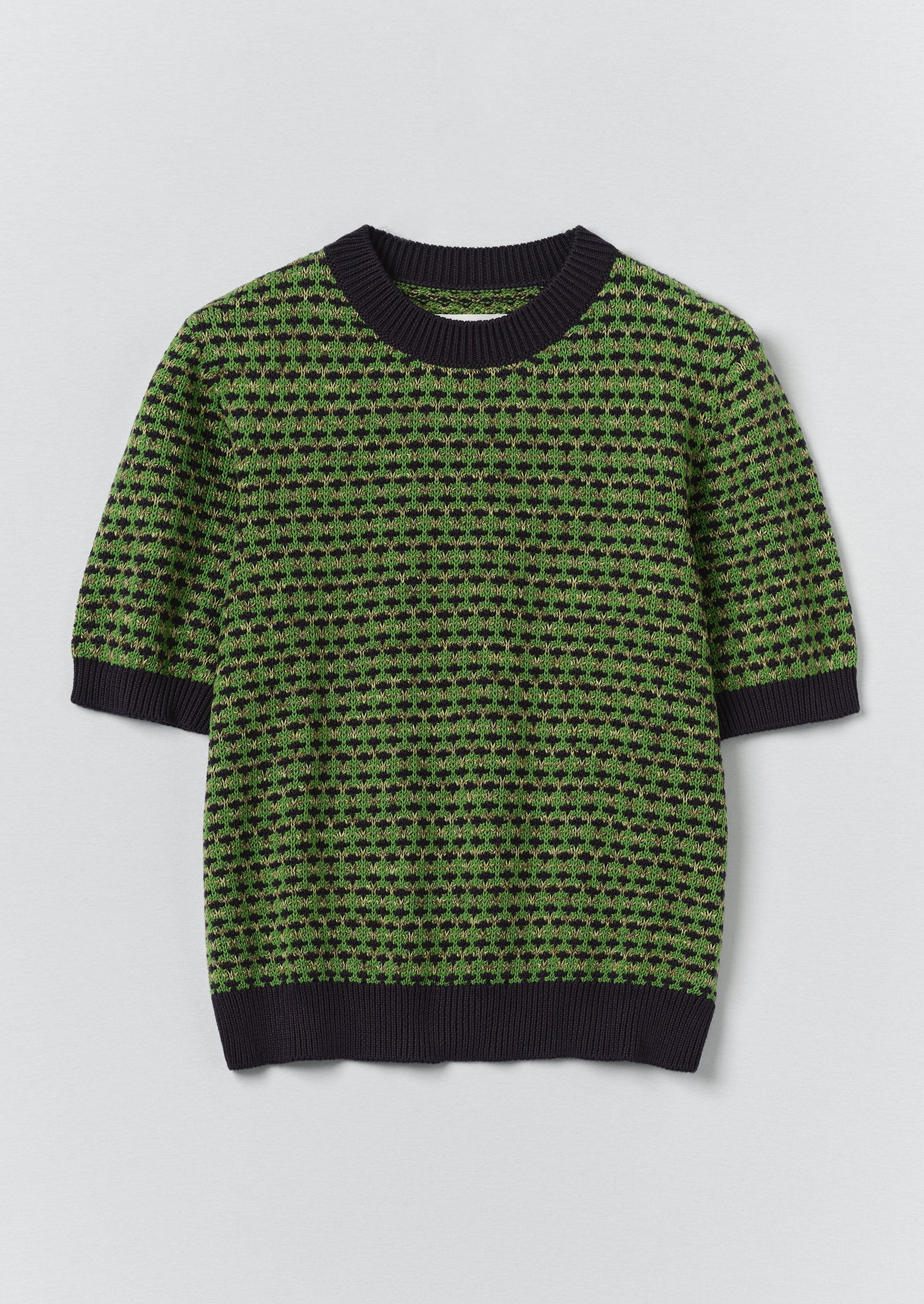 Jacquard Knitted Cotton Top | Green Multi | TOAST