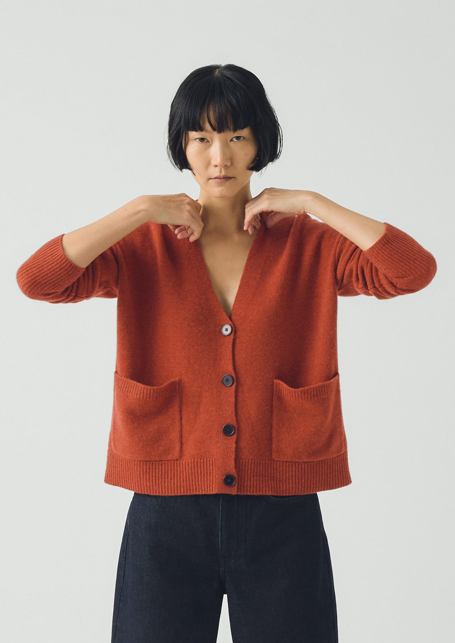 Ffion Wool Cashmere Boxy Cardigan | Terracotta | TOAST